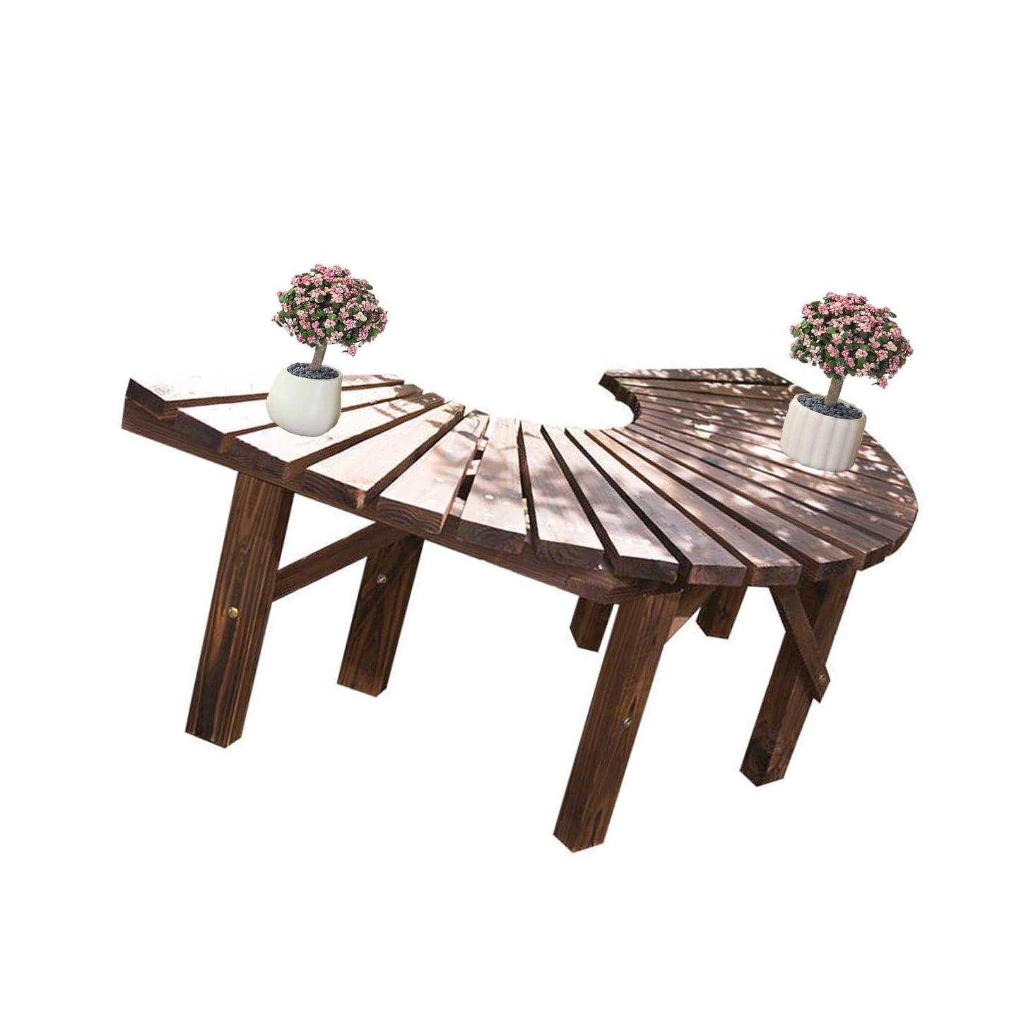 Curved Wooden Tree Bench Wrap Around - Unique Outdoor Seating for Lawn, Poolside & Backyard Decor (Benches Only)