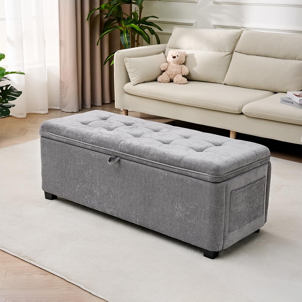 2BYF Storage Ottoman Bench with Lift Top, End of Bed Bench for Bedroom, Living Room & Entryway Storage Seat Shoe Bench with Storage (Gray)