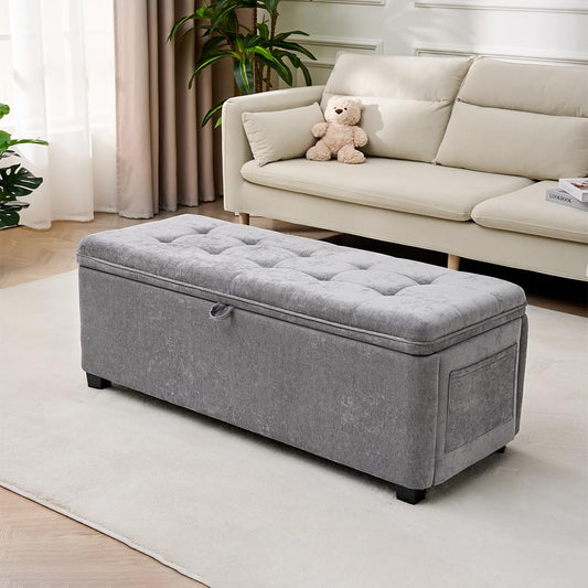 2BYF Storage Ottoman Bench with Lift Top, End of Bed Bench for Bedroom, Living Room & Entryway Storage Seat Shoe Bench with Storage (Gray)