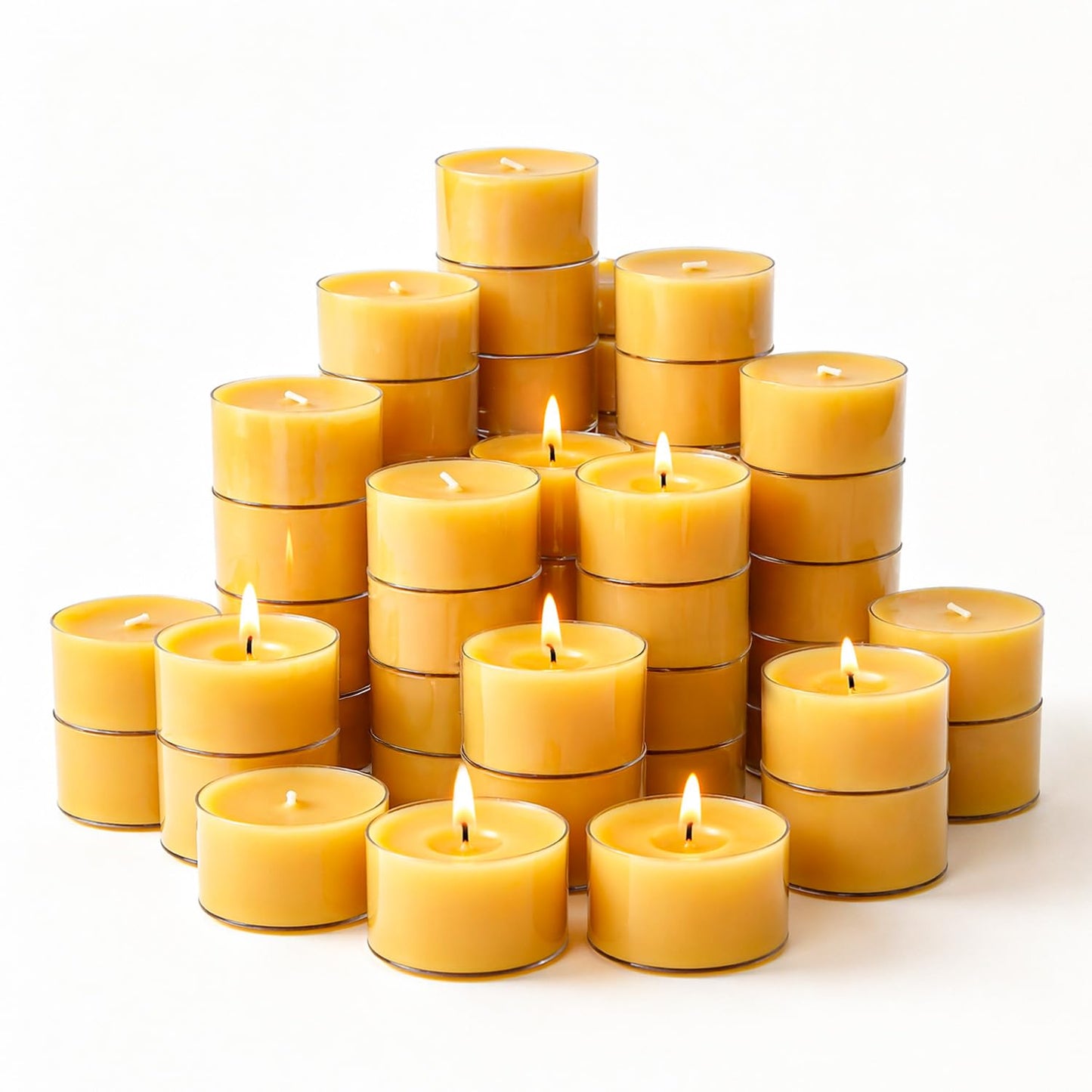 Crenovo Tea Lights Beeswax 36 Pack, 8-Hour 100% Pure Bees Wax Tealight Candles, Smokeless Unscented Votive Cup Candles for Home Spa Meditation Relaxation