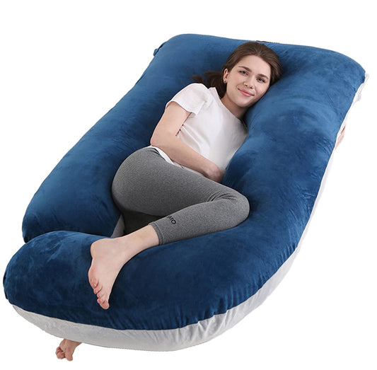 Jcickt Pregnancy Pillow for Sleeping,59 inch J/U-Shaped Maternity Pillow with Removable Washable Cover, Side-Sleeping Pregnant Body Pillow-Support for Backs,Legs, Belly, HIPS, Improve Sleep-Blue Grey