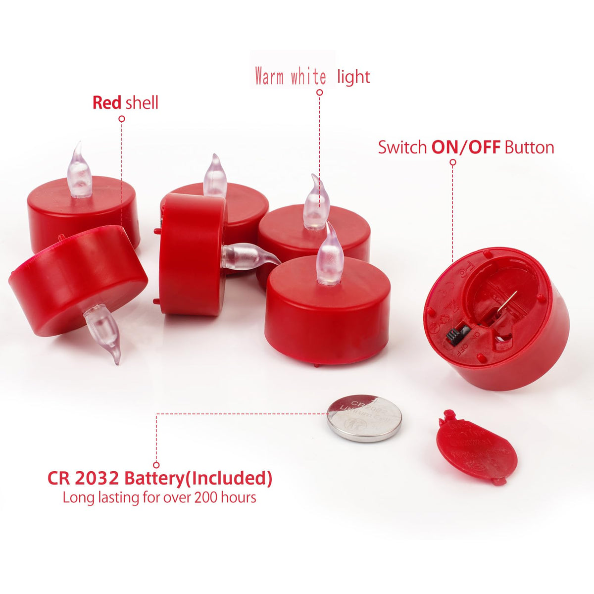 Hanzim LED Tea Lights Candles- 50PACK Red Flameless Candles Realistic and Bright Flickering Long Lasting 200Hours for Holiday Celebration,Party, Home Decoration,Battery Operated