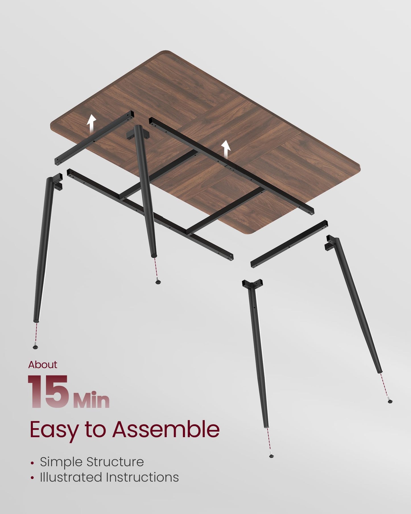 VASAGLE 55.1" Dining Table for 4-6 People, Modern Kitchen Table, Heat-Resistant Tabletop, Quick Assembly, for Dining Room, Natural Walnut and Ink Black, Island Collection UKDT100K02V2