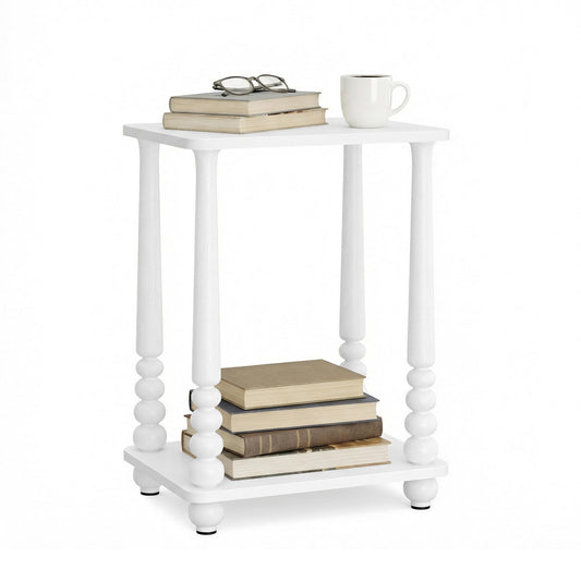 VASAGLE Mariel Collection - Side Table, Accent Nightstand for Small Spaces, Rectangular End Table with Shelf, Solid Wood Legs, Mid-Century Modern, Living Room Bedroom, Cloud White ULET294WB01S