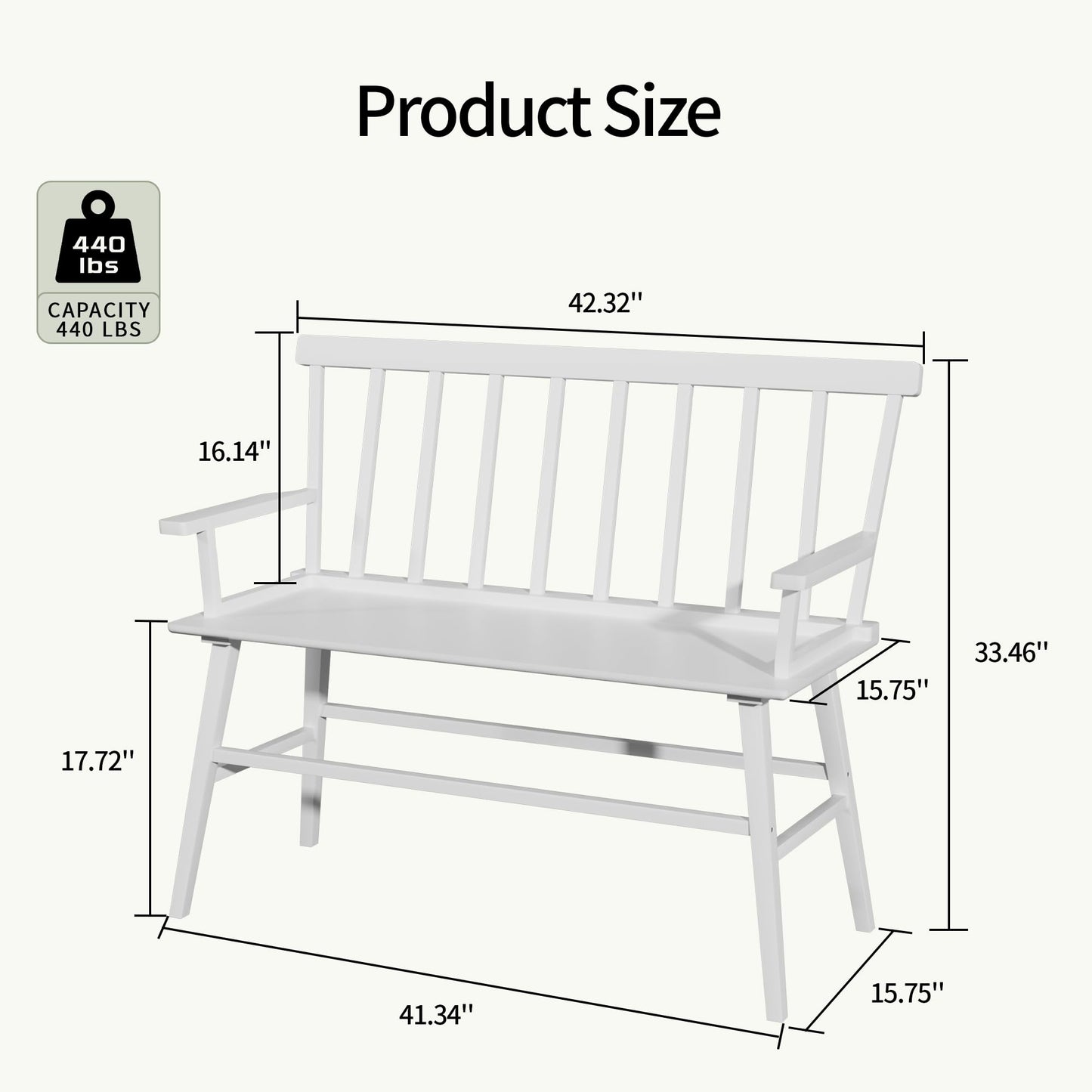 APRTAT Bamboo Entryway Bench, Farmhouse Dining Bench with Spindle Back & Armrest 3 Person Indoor Bench Chair Wood Windsor Bench Durable Easy Assembly for Foyer Balcony Hallway Living Room (White)