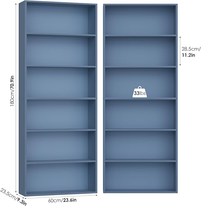 FOTOSOK 6-Tier Open Bookcase and Bookshelf Set of 2, Freestanding Display