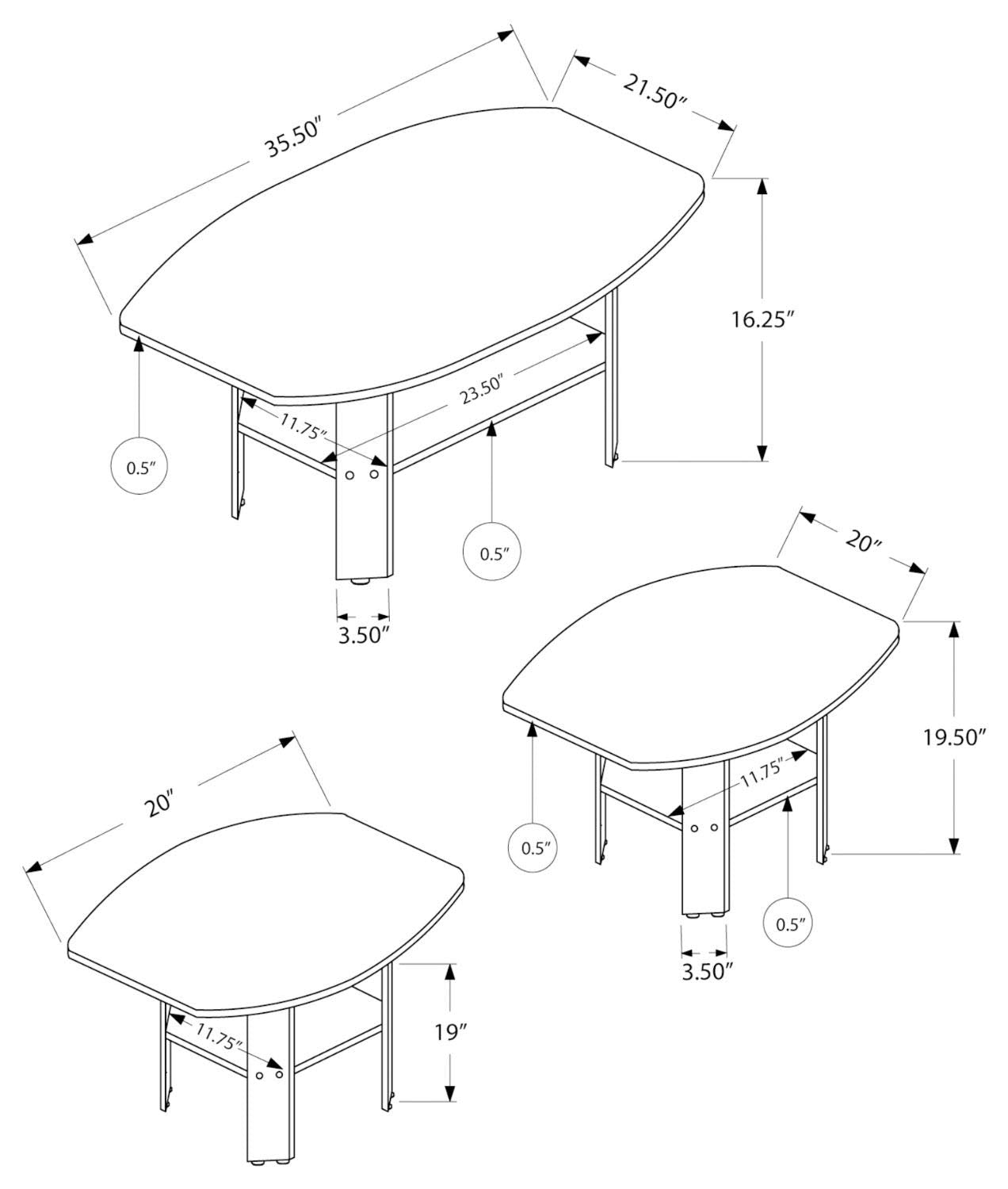 Offex 3 Piece Living Room Table Set with Grey Top - Black