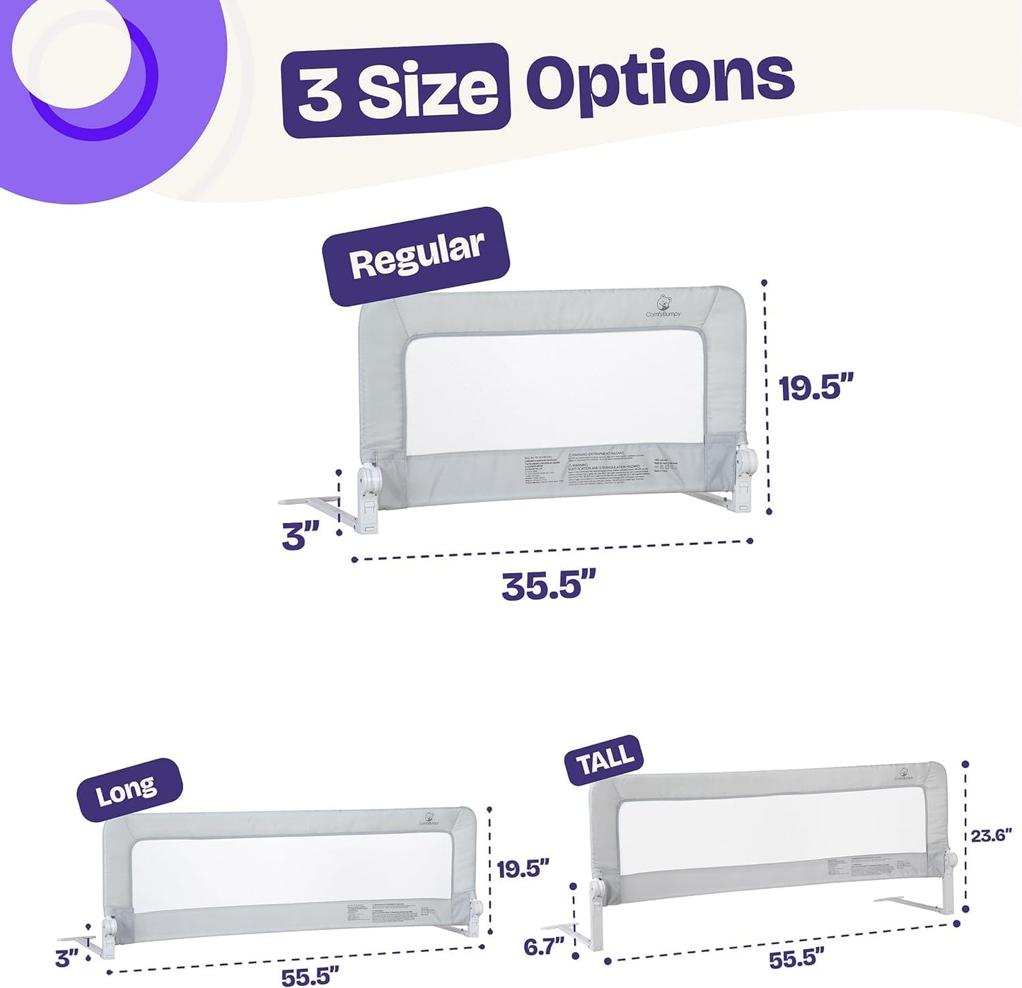 ComfyBumpy 2-Pack Bed Rail for Toddlers 35.5" L x 19.5" H | Toddler Bed Rails for Twin, Full & Toddler Mattress Size | Swing Down Rail Guard | Mattress Side Rail for Kids | White