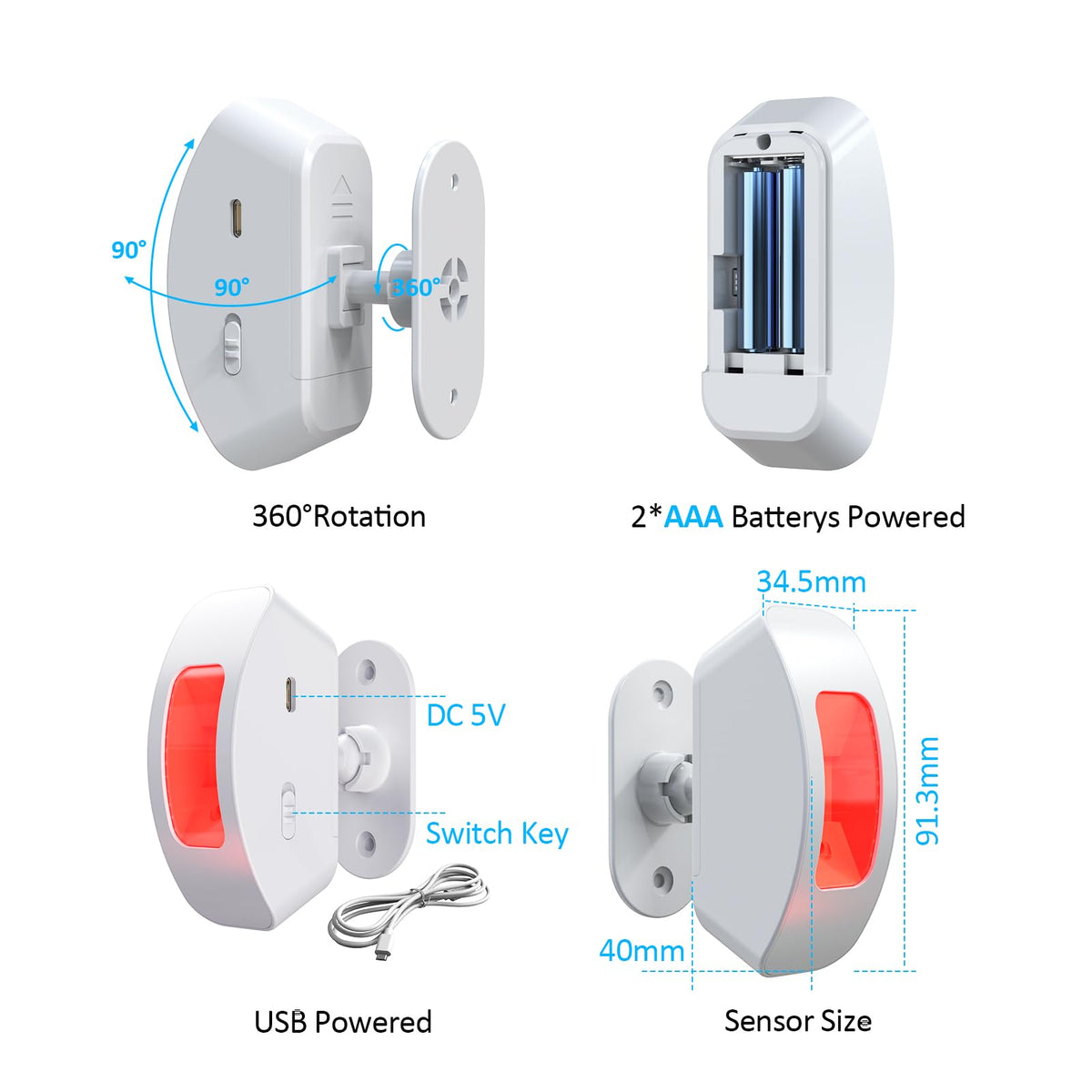 Wireless Motion Sensor Alarm Indoor: Motion Detector Alarm for Business Store Home Security with 35 Ringer/Led Light Remind- Motion Sensor Door Chime with Buzzer