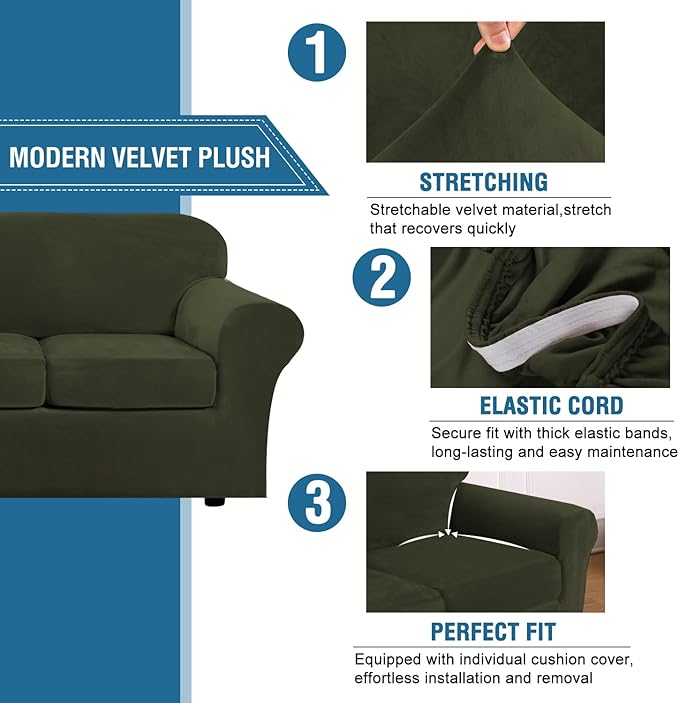 H.VERSAILTEX Modern Velvet Plush 4 Piece High Stretch Sofa Slipcover Sofa Cover