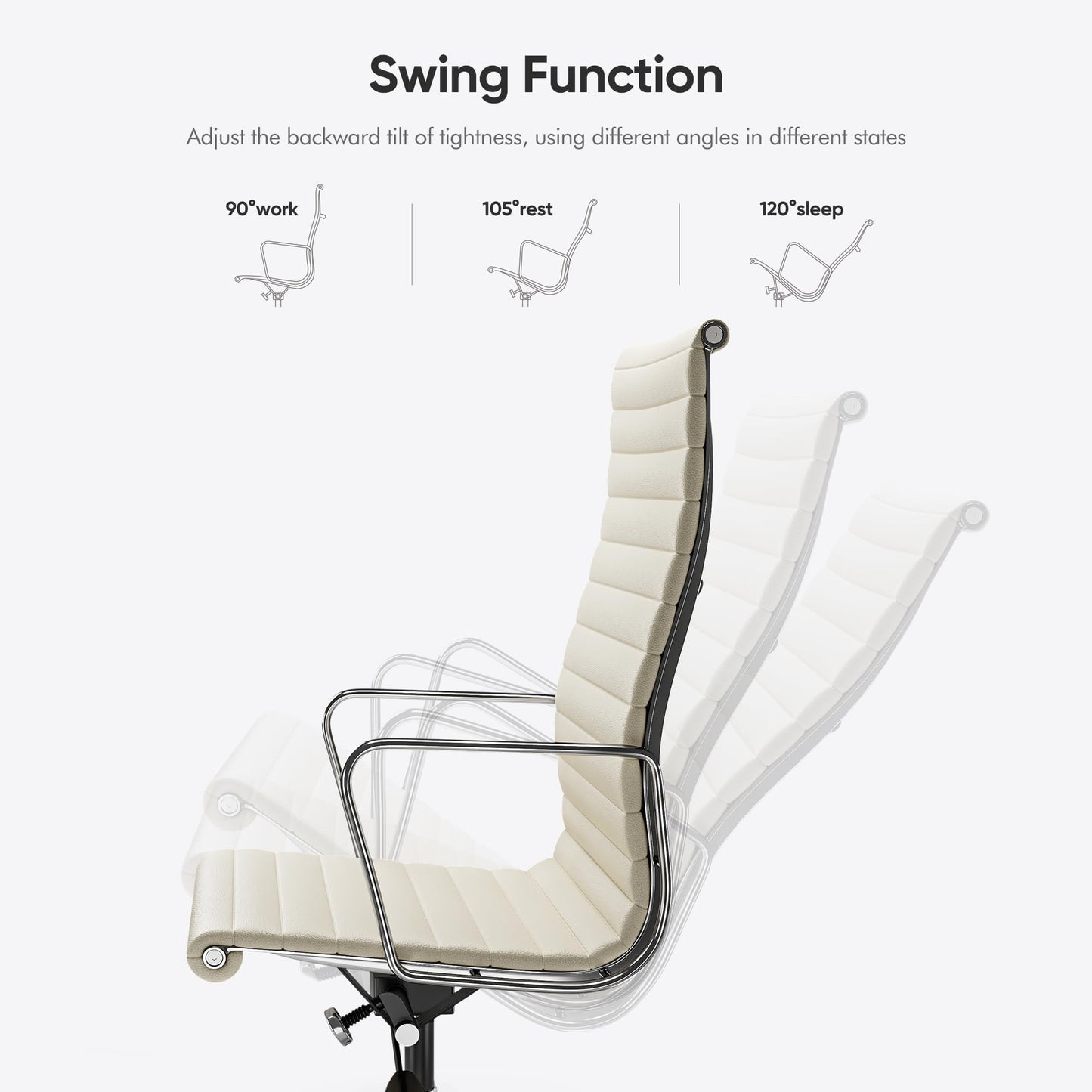Ribbed Office Chair with Top Grain Leather - High Back Ergonomic Desk Chair with Aluminum Arms & Frame, Swivel Wheels & Tilt Function, Adjustable Height