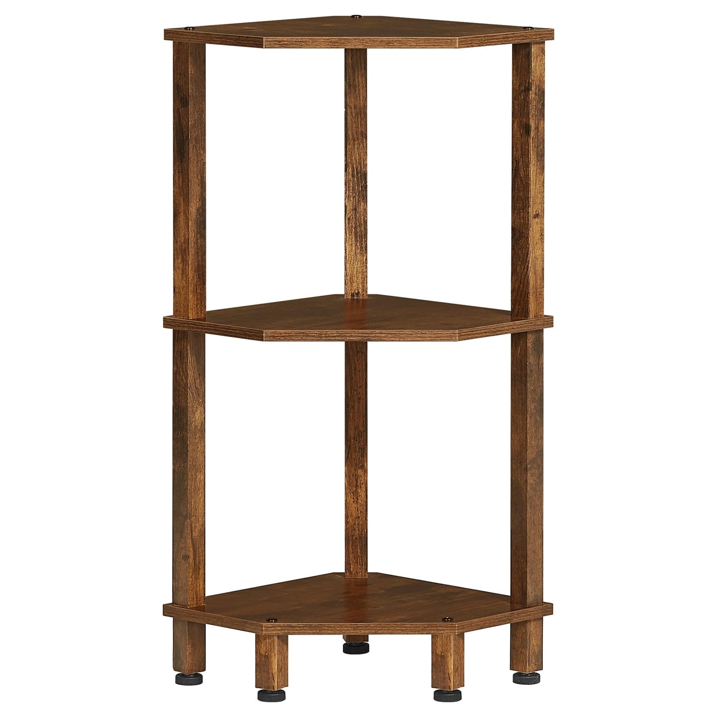 YUFAM 3-Tier Corner Shelf with Sturdy 5-Leg Base, Wooden Corner Bookshelf for Small Spaces, Small Corner Table for Living Room, Bedroom, Office, Brown