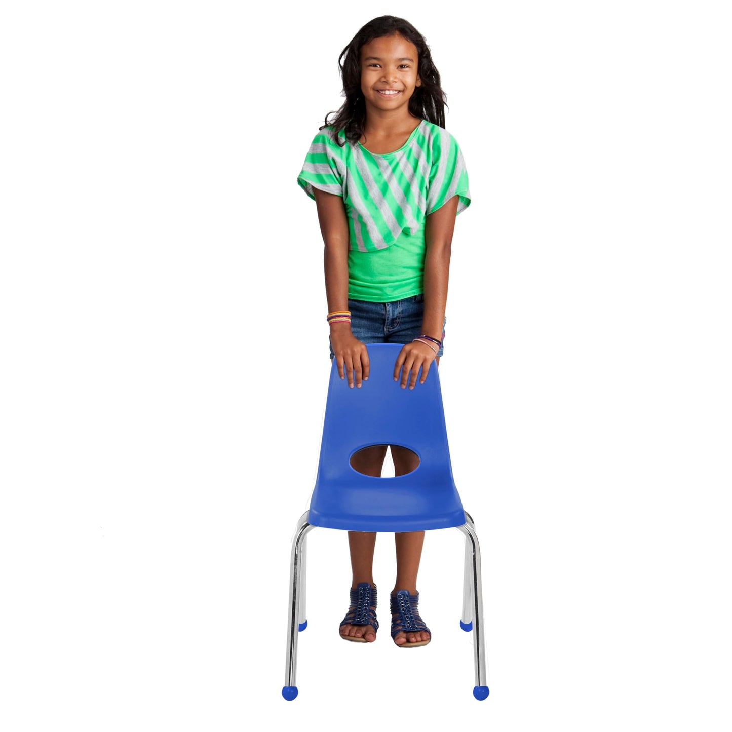 FDP 16" School Stack Chair, Stacking Student Seat with Chromed Steel Legs and Ball Glides For In-Home Learning or Classroom - Blue (4-Pack), 10382-BL