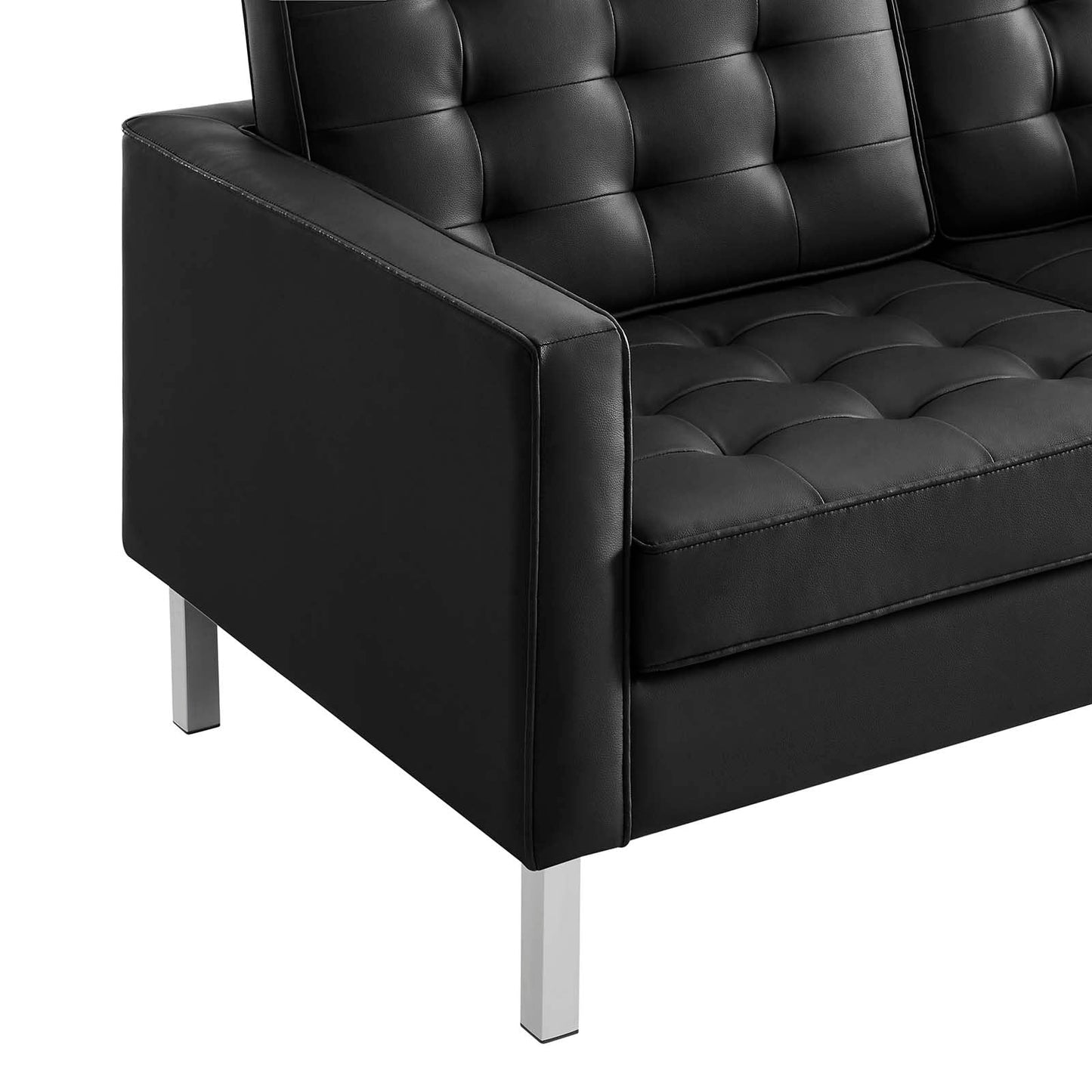 Modway Loft Tufted Button Faux Leather Upholstered Loveseat in Silver Black