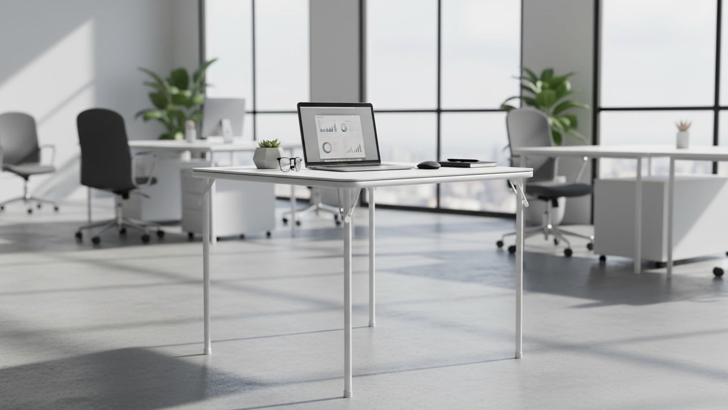 CHAIRABLE Square Folding Table, Portable Heavy Duty Card Table with Vinyl Top, Indoor Outdoor Foldable Table for Party, Picnic, Camping, Office & Events (White)