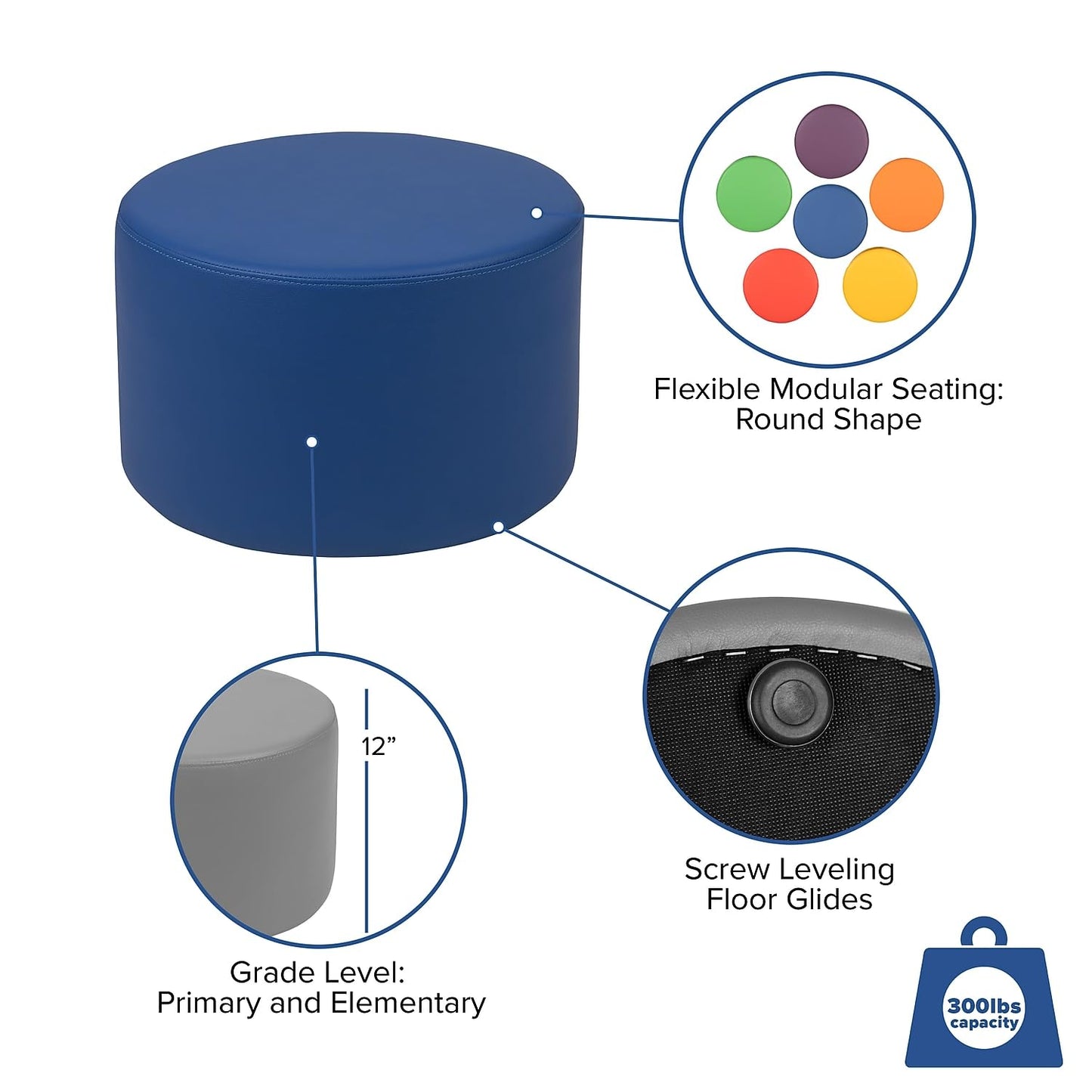Flash Furniture Nicholas Soft Seating Flexible Circle for Classrooms and Daycares - 12" Seat Height (Blue)