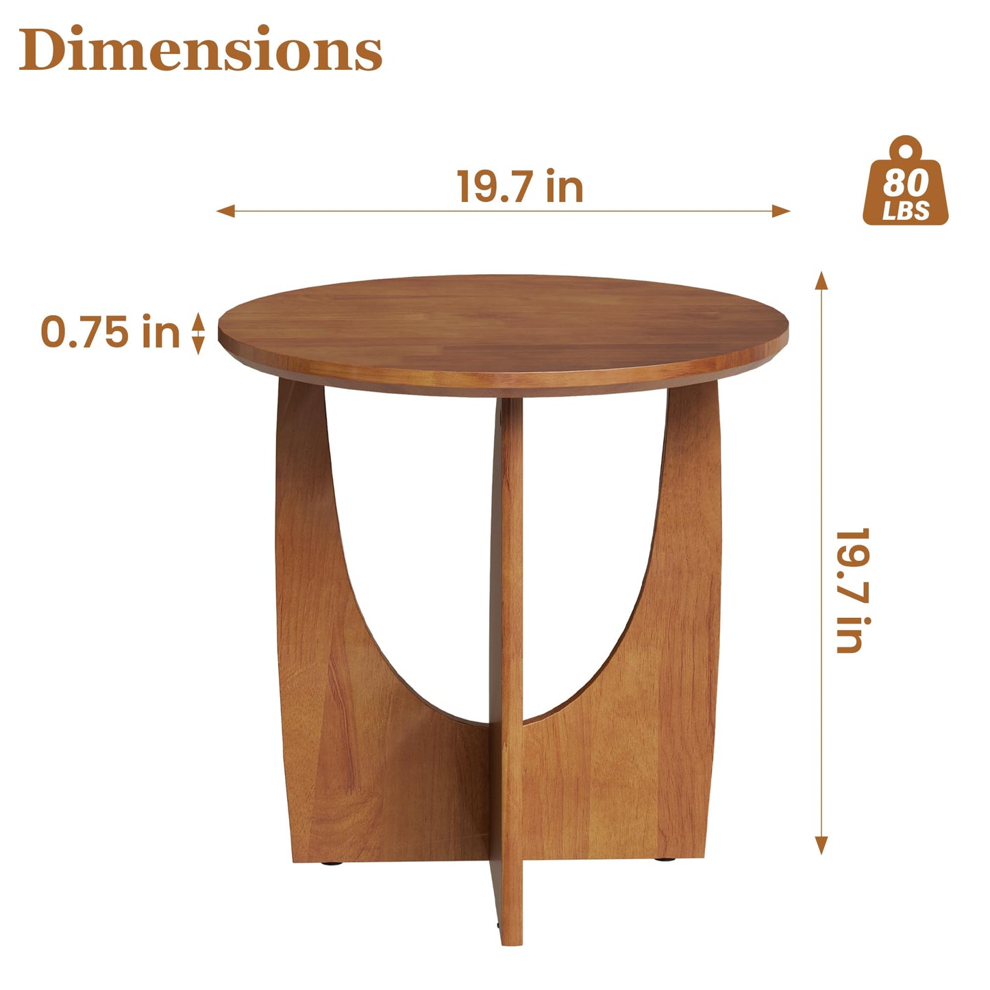 Round End Side Table - 19.7" Unique Tall Round Side Tables Living Room, Mid Century Modern Small Coffee End Table, Solid Wood Accent Tables for Living Room, Bedroom Office, Walnut