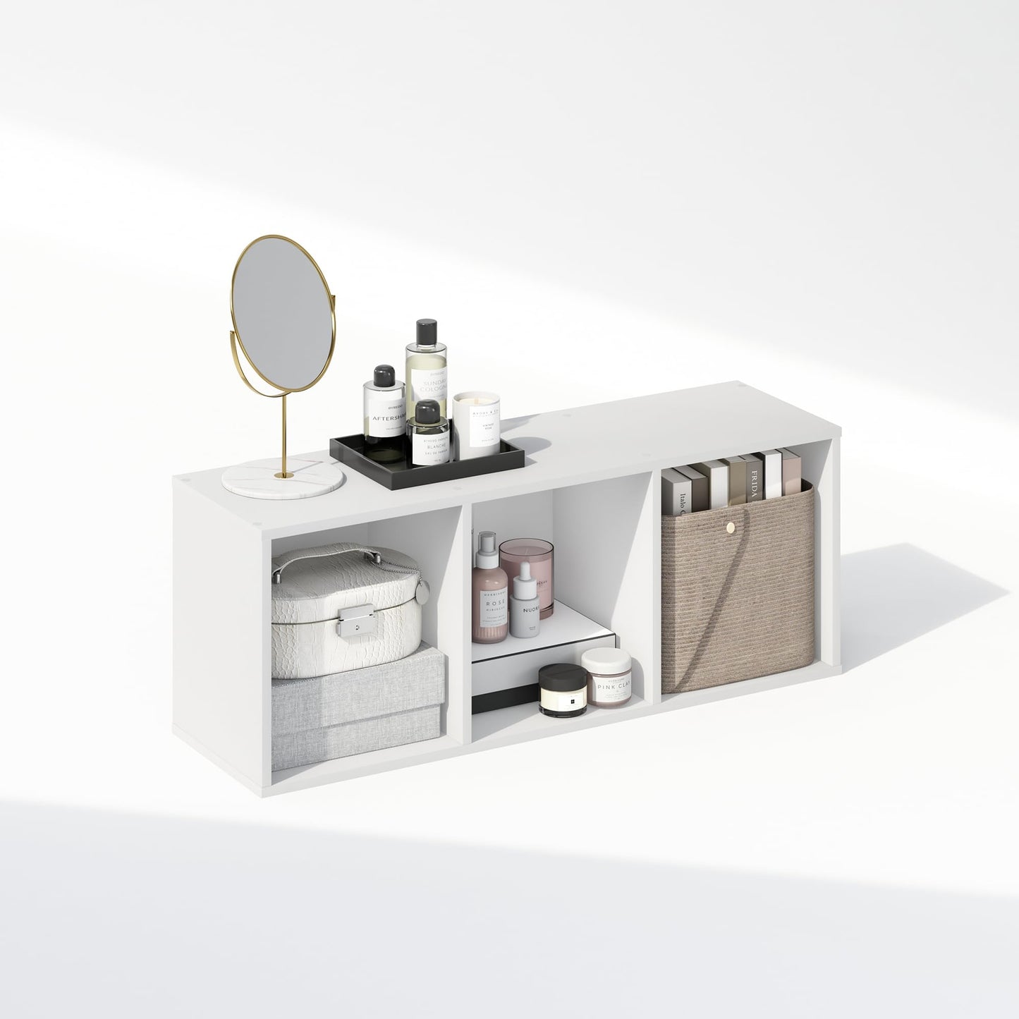 Furinno Reed Closet Organizers and Storage, 3-Tier Closet Organizer, Open Shelf Closet Storage, for Wardrobe, Bedroom, Living Room, White