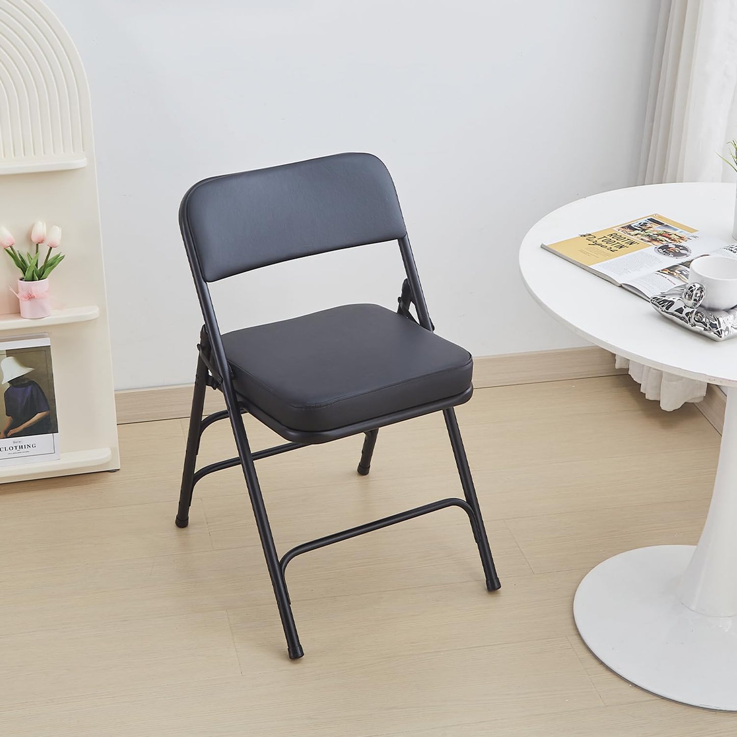KAIHAOWIN 2 Pack Folding Chairs with Ultra Thick Padded Seat Foldable Chair Indoor Comfortable Metal Chairs with Soft Cushion-Black