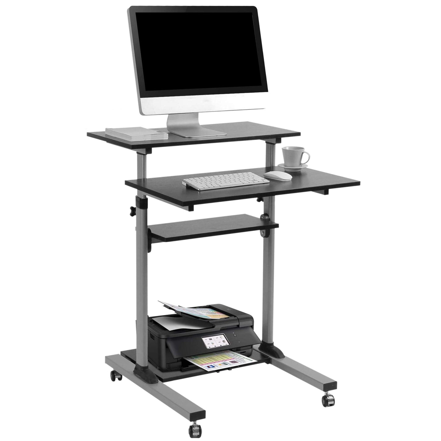 TechOrbits Rolling Desk for Laptop - Standing or Sitting Mobile Computer Cart with Wheels, Adjustable Height & 27.5-inch Surface - Portable Home Office Workstation - Black﻿
