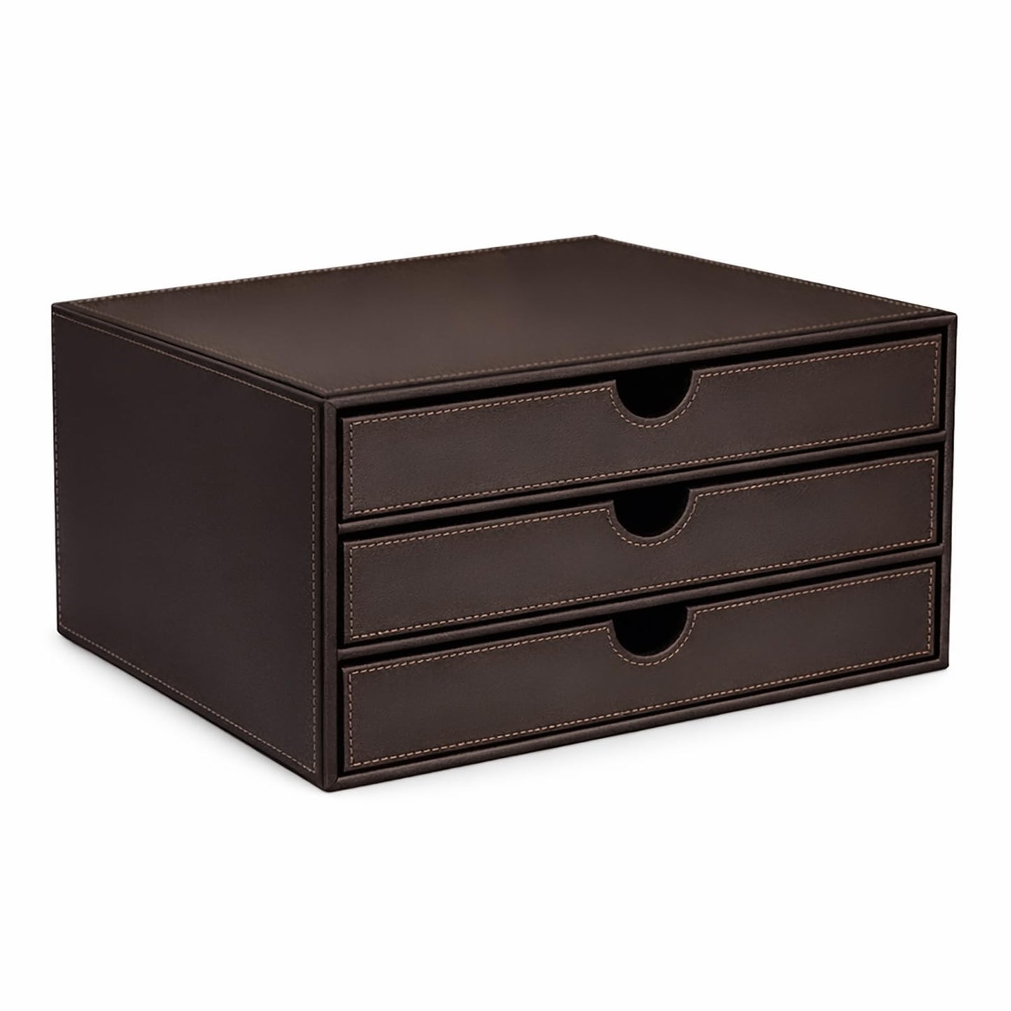 UnionBasic Leather Desktop Drawer Organizer, File Cabinet Magazine Document Holder, Office Supplies Desk Storage Organizer Box, 3 Drawer, Coffee