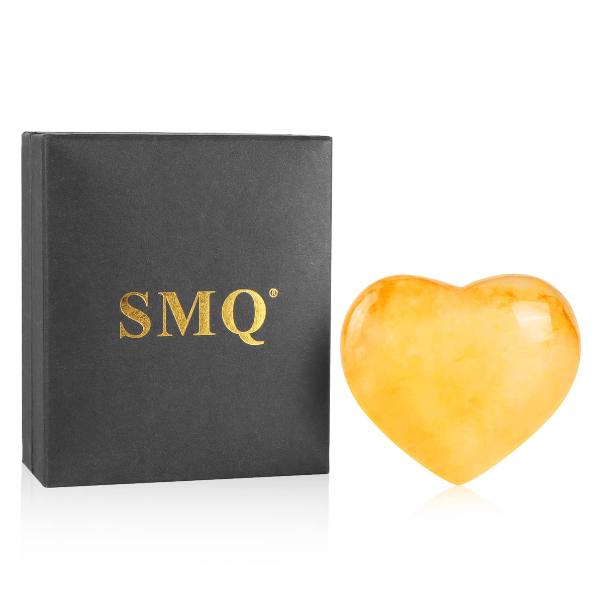 SMQ 60mm Citrine Crystal Heart Shaped Rock Worry Stone Hand Carved Polished Gemstone Pocket Palm Healing Crystal Chakra Love Stones for Balancing Reiki Healing Meditation