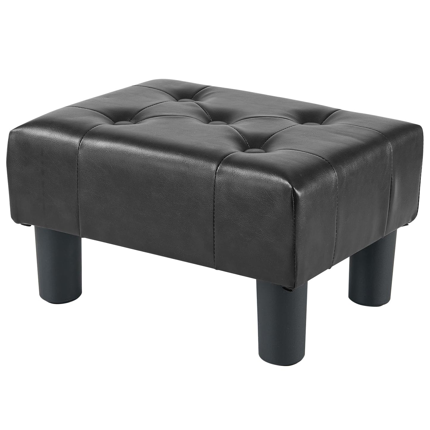 BRIAN & DANY Small Foot Stool, Leather Foot Stools with Legs, Stable Small Footstool for Living Room, Black