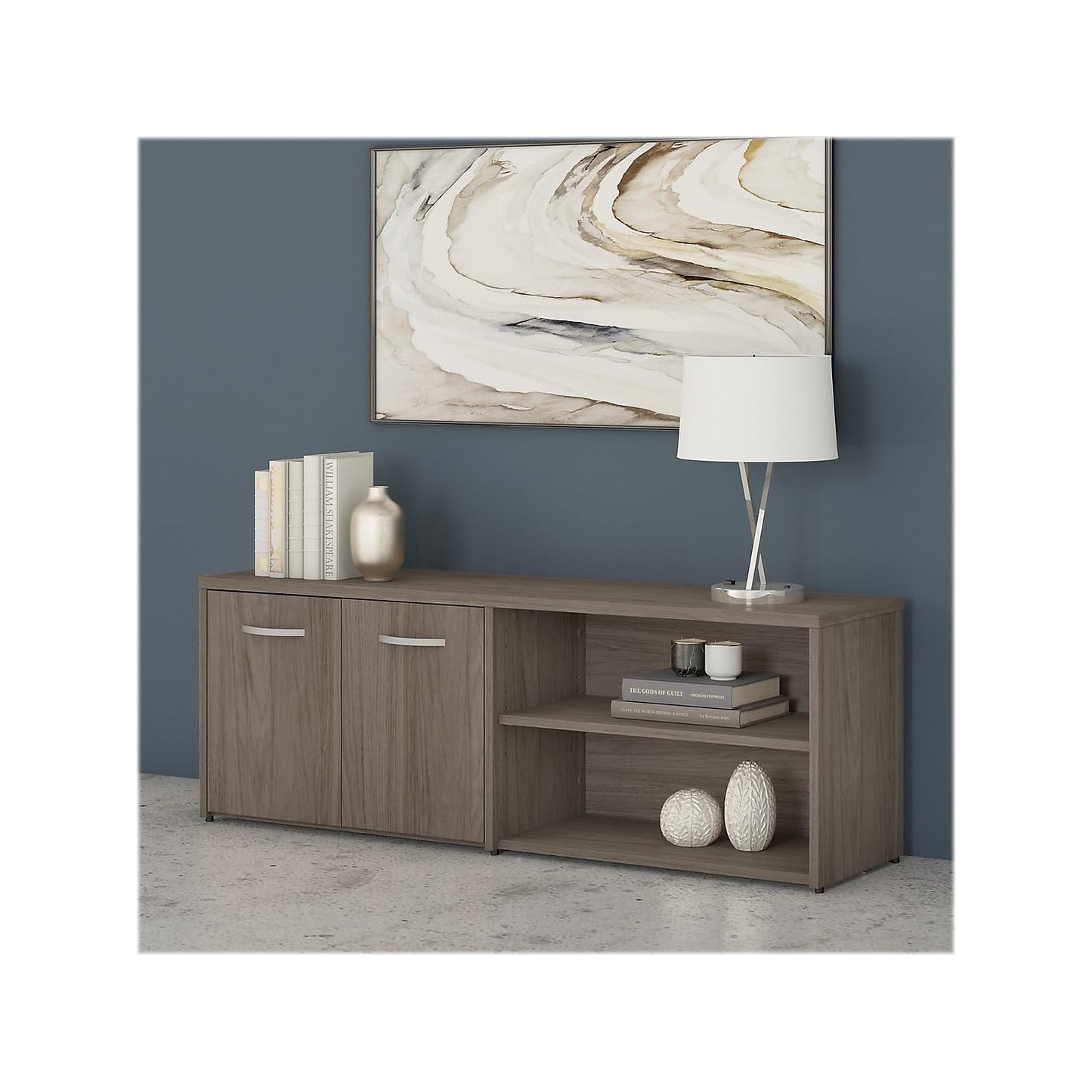 Bush Business Furniture Studio C Low Storage Cabinet with Doors and Shelves in Modern Hickory, Organization for Home or Professional Office