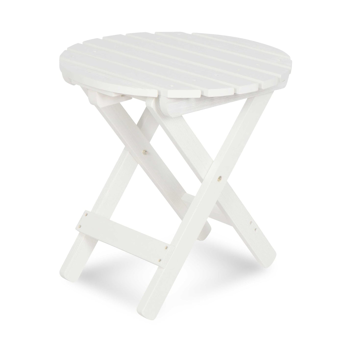 Shine Company Round Wooden Folding Solid Wood Side Table, Outdoor Adirondack Small Patio Table, Eggshell White
