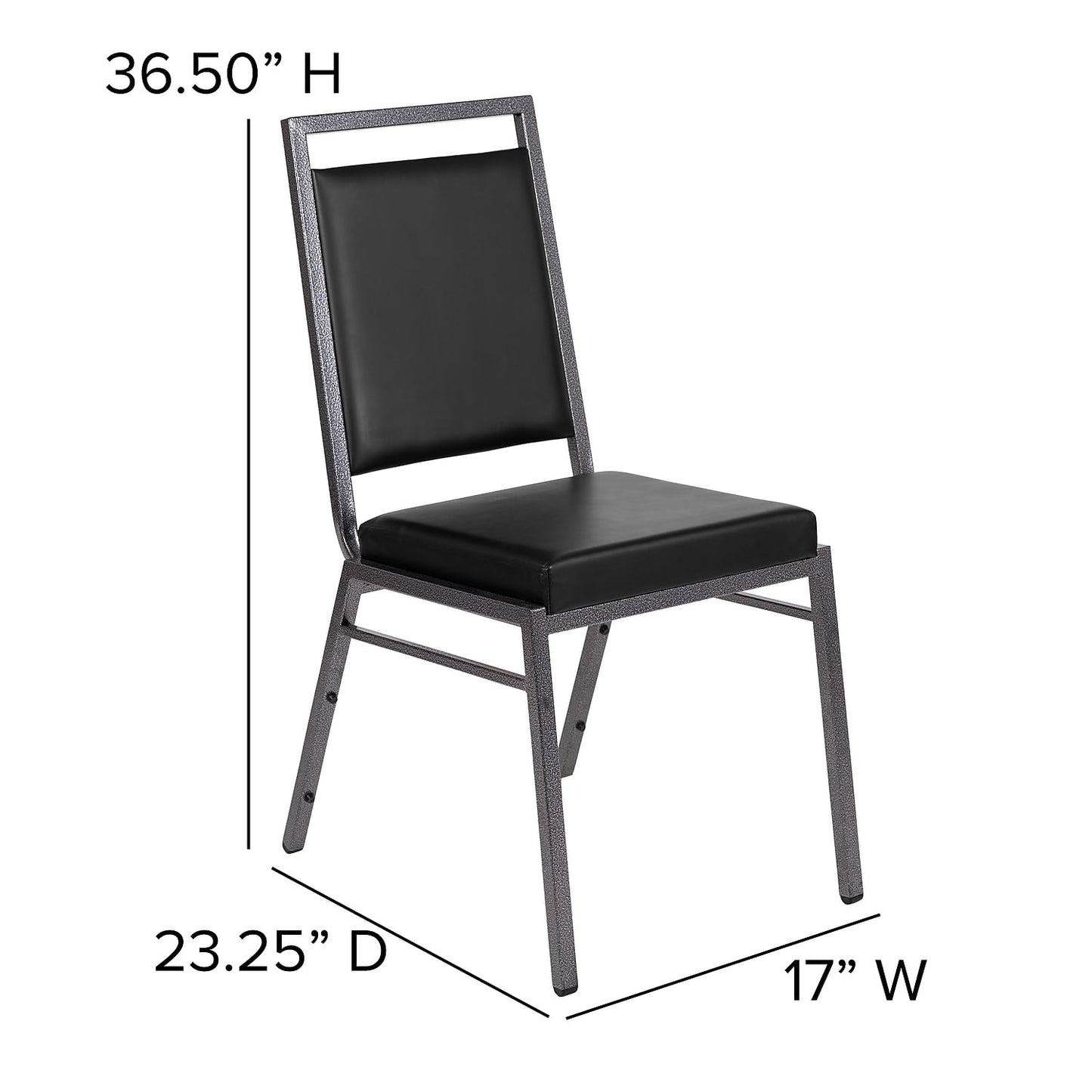 Flash Furniture HERCULES Series Square Back Stacking Banquet Chair in Black Vinyl with Silvervein Frame
