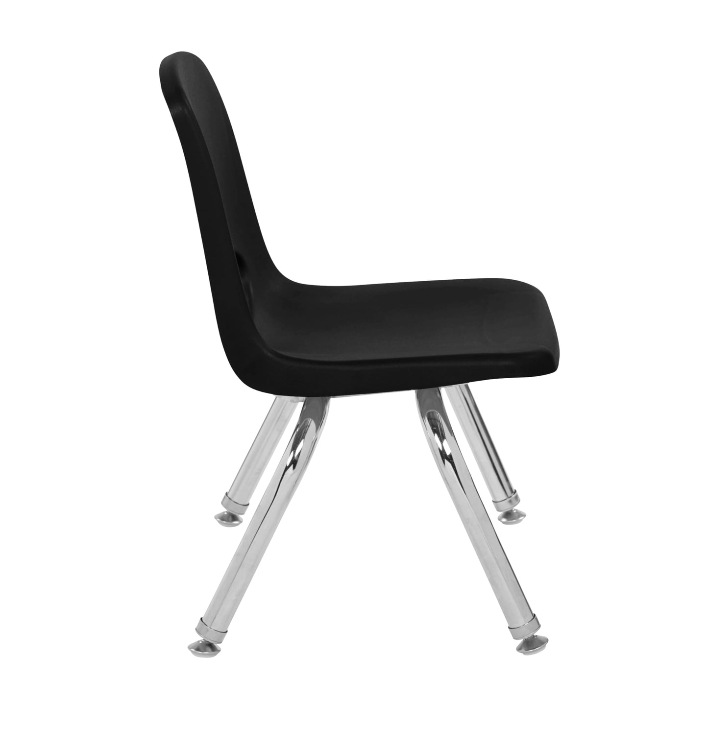 FDP 10" School Stack Chair, Stacking Student Seat with Chromed Steel Legs and Nylon Swivel Glides for in-Home Learning or Classroom - Black (4-Pack), 13227-BK