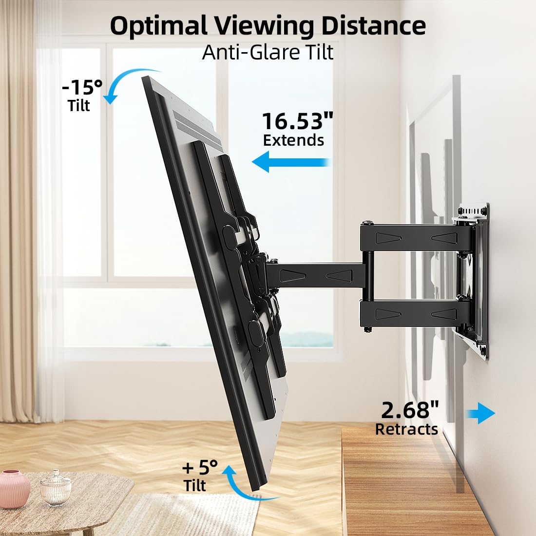 HOME VISION Full Motion TV Wall Mount with Soundbar Bracket for 32-85 Inch Flat/Curved TVs, Dual Articulating Arms Swivel Tilt Level, Max VESA 600x400mm, Fits 16" Studs, Holds up to 132lbs