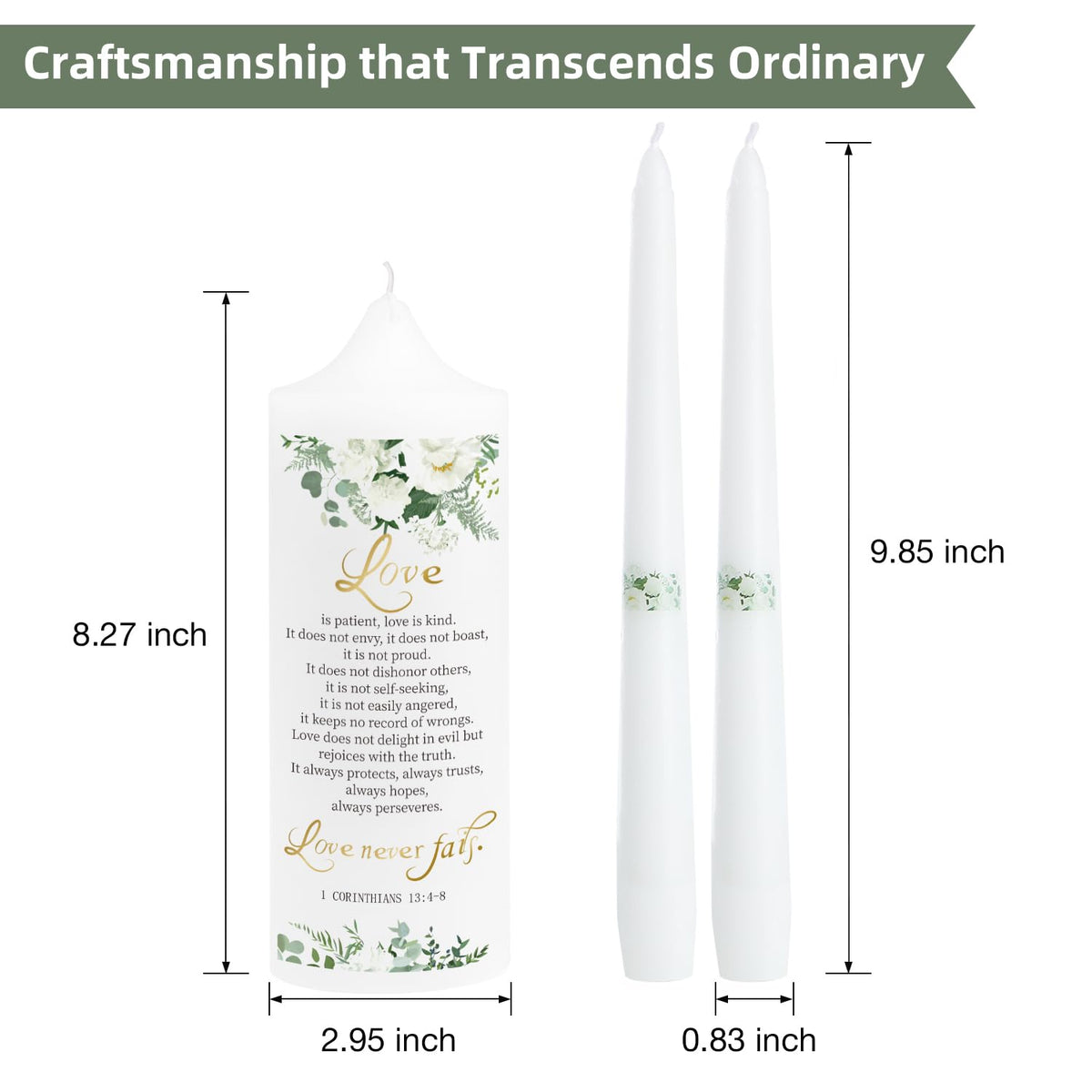 3 Unity Floral Candles for Wedding Ceremony Set with Golden Holder, Wedding Accessories for Reception