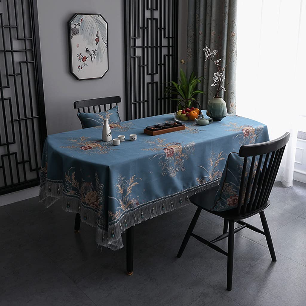 HBJWOV Chinese Long Oval Tablecloth Coffee Table Dining Cover Meeting