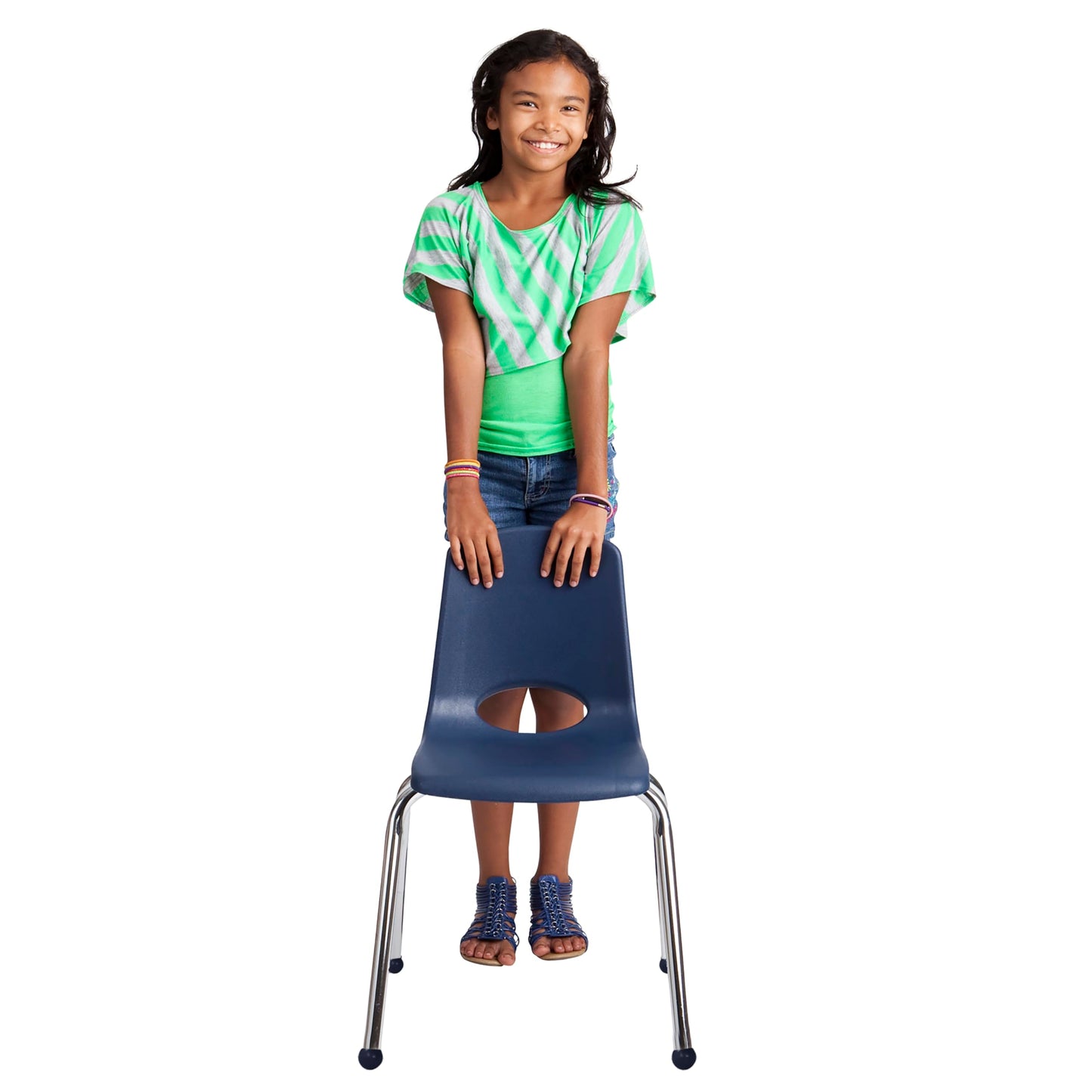 FDP 16" School Stack Chair, Stacking Student Seat with Chromed Steel Legs and Ball Glides For In-Home Learning or Classroom - Navy (4-Pack), 10382-NV