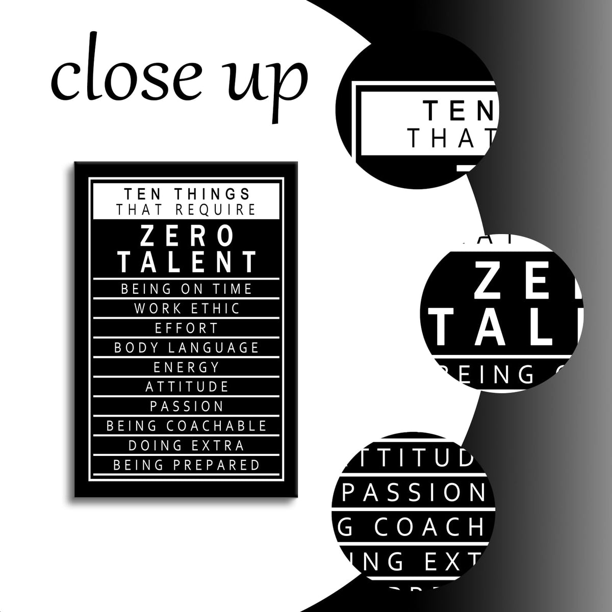 Motivational Canvas Wall Art Inspirational 10 Things that Require Zero Talent Posters Prints Artwork Success Quote Home Office Wall Decor Bedroom Living Room Framed Ready to Hang [24''W x 36''H]