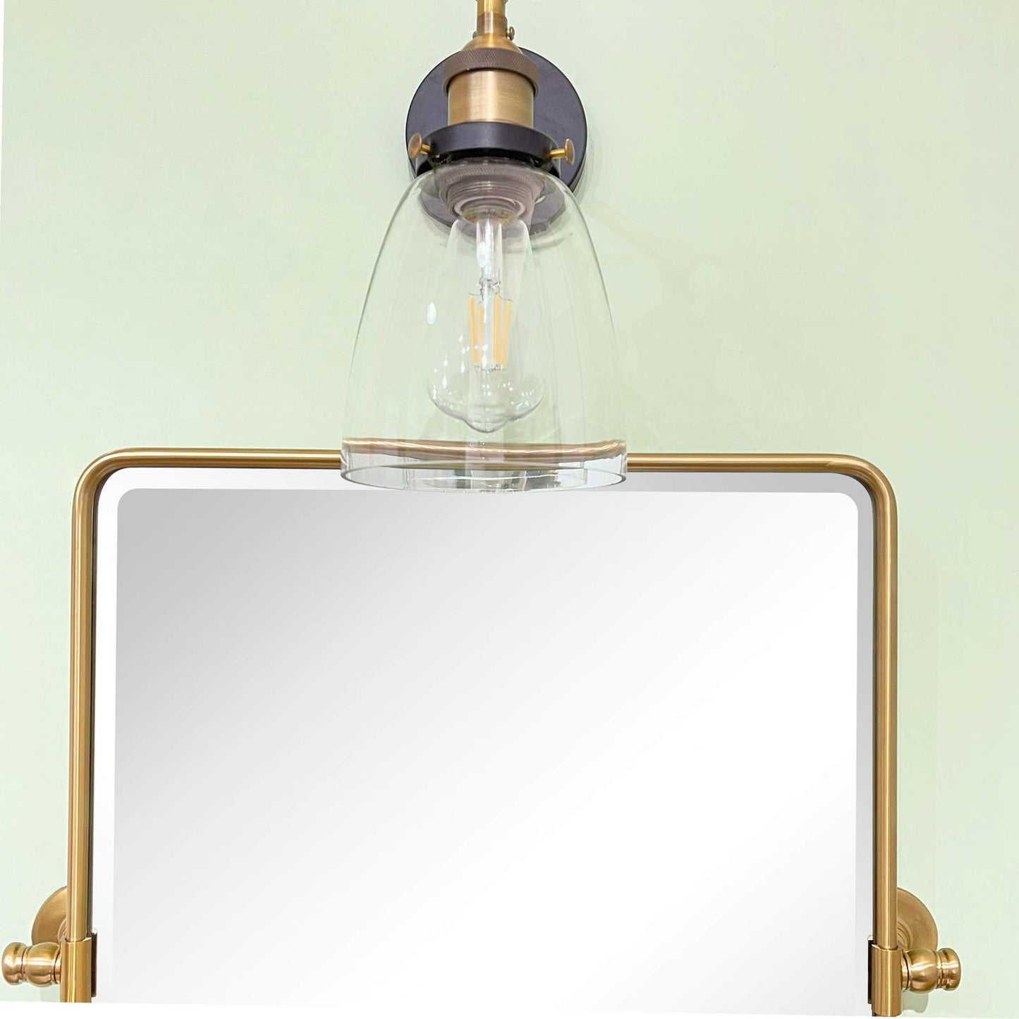 TEHOME Horizontal Pivot Bathroom Mirror Tilting Gold Metal Framed Pivot Rectangle Rounded Rectangluar Vanity Mirrors for Wall, Overall 38.91 x 23 inches (Mirrror 35 x 23 inches)