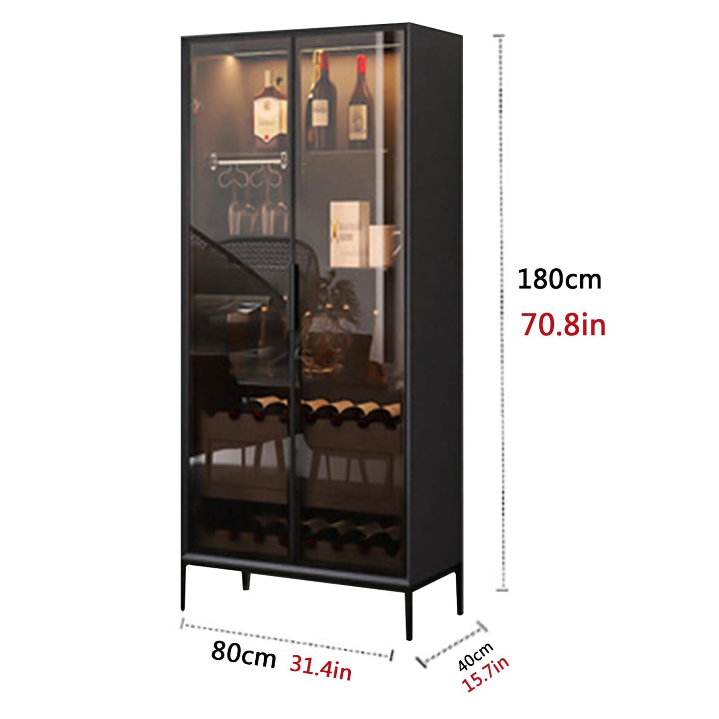 Modern Wood Buffet Cabinet with Tempered Glass Wine Rack and Auto Sensing LED Light Standing Kitchen Storage Rack with Stackable Drawers Liquor Cabinet for Kitchen Dining Room