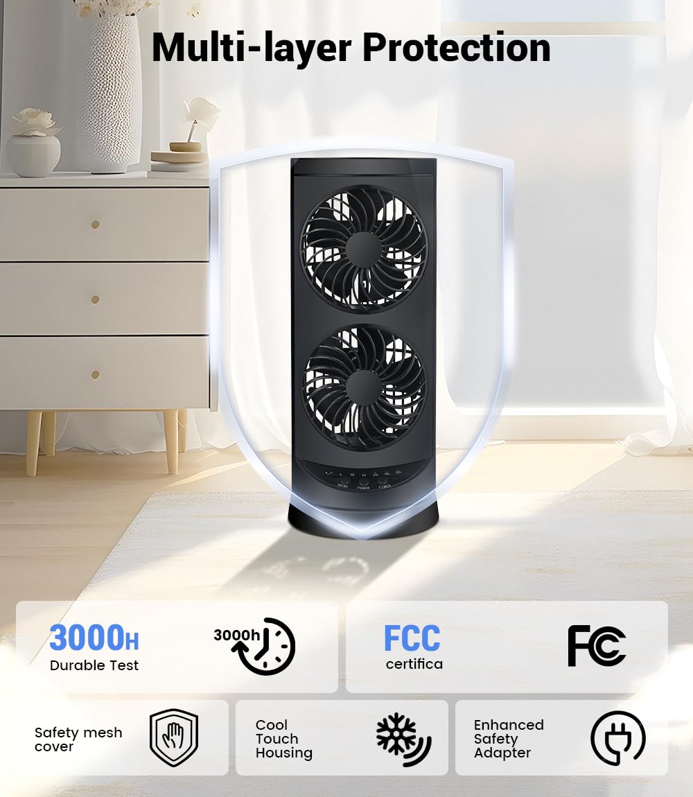 Personal Tower Fan for Bedroom, Portable Desk Table Fan，3 Speeds Cooling Standing Fan with 12H Timer, 60° & 110° Oscillating Floor Tower Fans That Blows Cold Air for Bedroom Office,Dark Grey