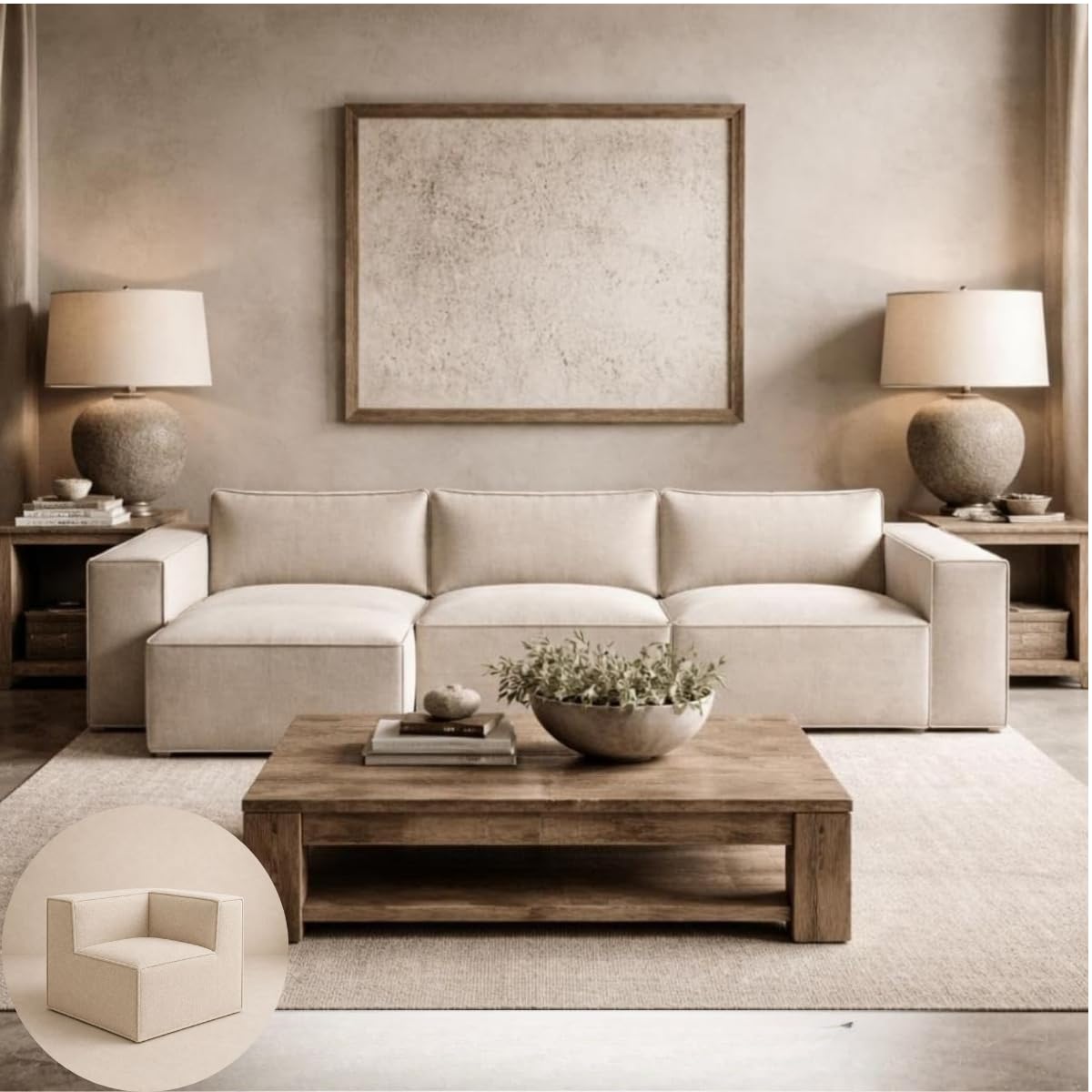 Cloud Frame Couch- Indoor and Outdoor - Washable Waterproof Sofa- Sold Seperately Ottoman Modular Sectional Upholstered - Beige Linen (Waterproof Beige Linen, Corner Seat)