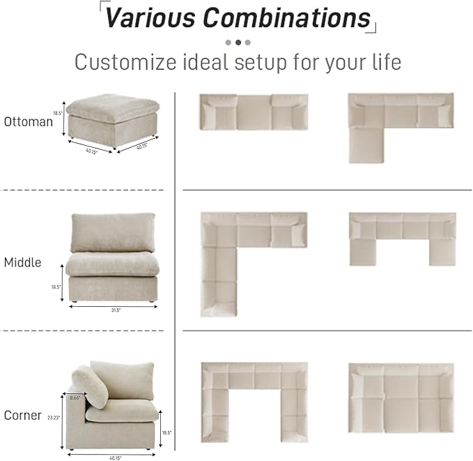 WJShome Cloud Modular Sectional Sofa, 160.6" Down Filled 5 Seater Couch