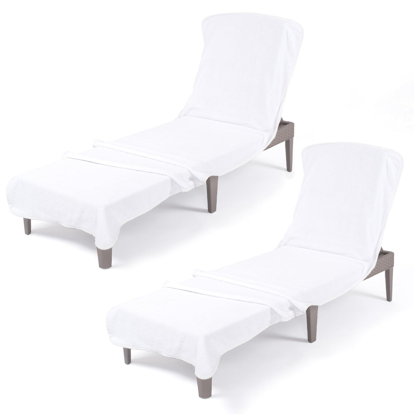 American Soft Linen 2 PACKED Chaise Lounge Covers with Pocket, 86"x32" Oversized Beach Pool Lounge Chair Towels (White Chair Towel, 2 PIECE)