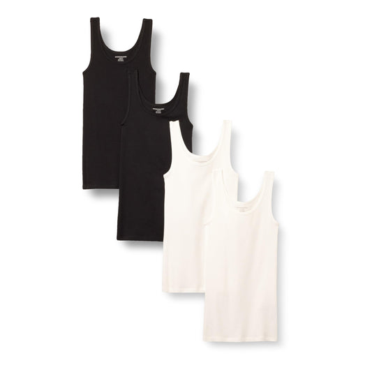 Amazon Essentials Women's Slim-Fit Tank, Pack of 4, Black/White, Medium