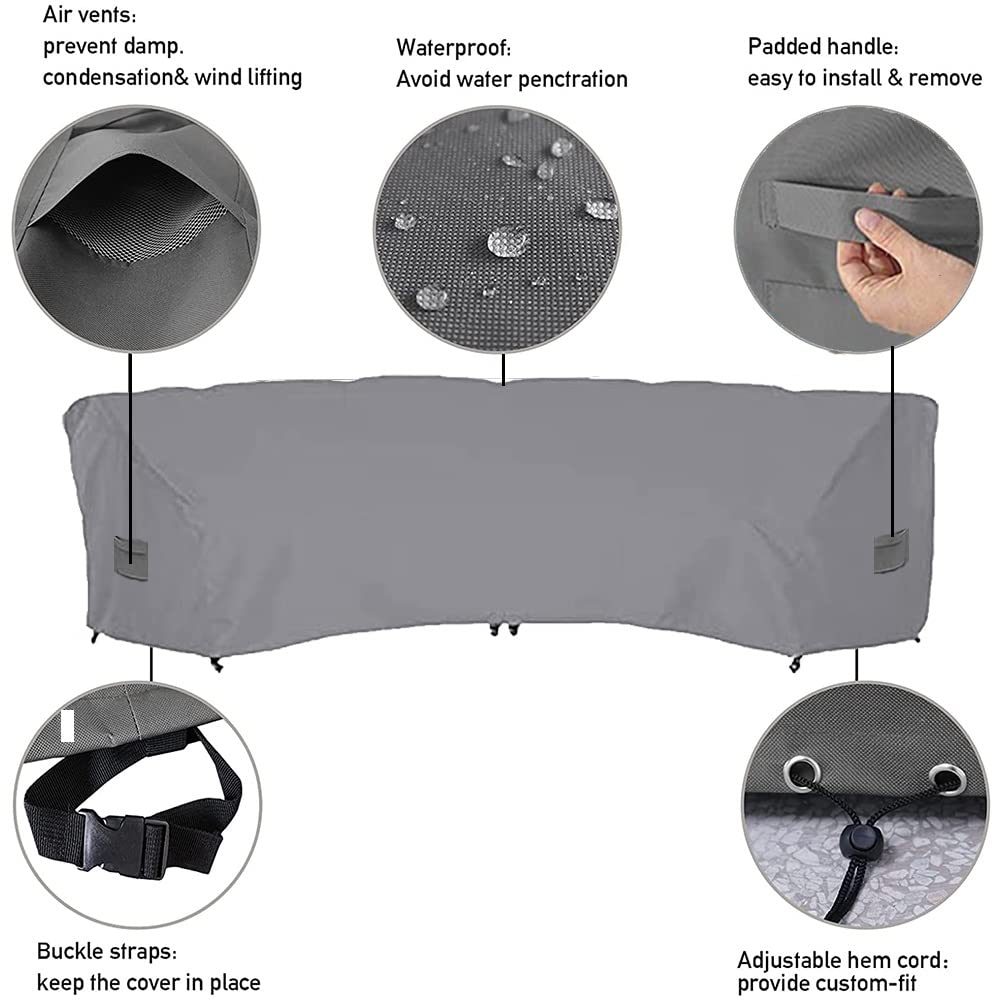 Skyour Patio Sectional Curved Sofa Protector Cover Waterproof Heavy Duty 420D Oxford Outdoor Sectional Curved Couch Sofa Furniture Covers with Windproof Reinforced Buckles (120.08x38.98x35.83in)