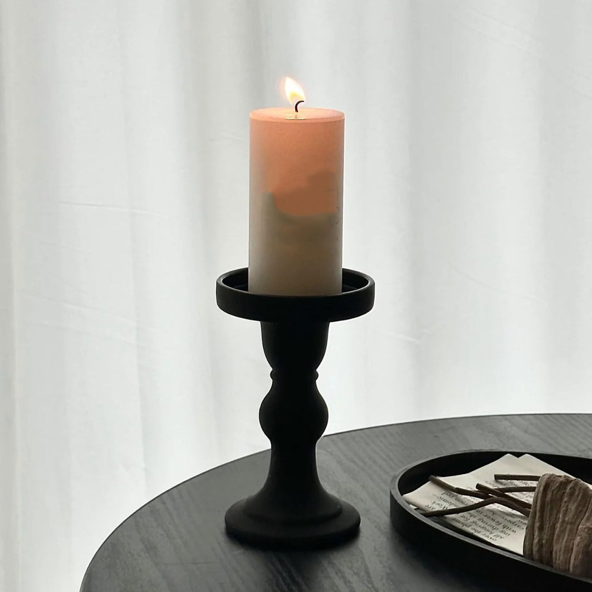Candlestick Holders Black Candlestick Dining Table Atmosphere Decoration Ornament Candle Holder Candle Holders(Small)