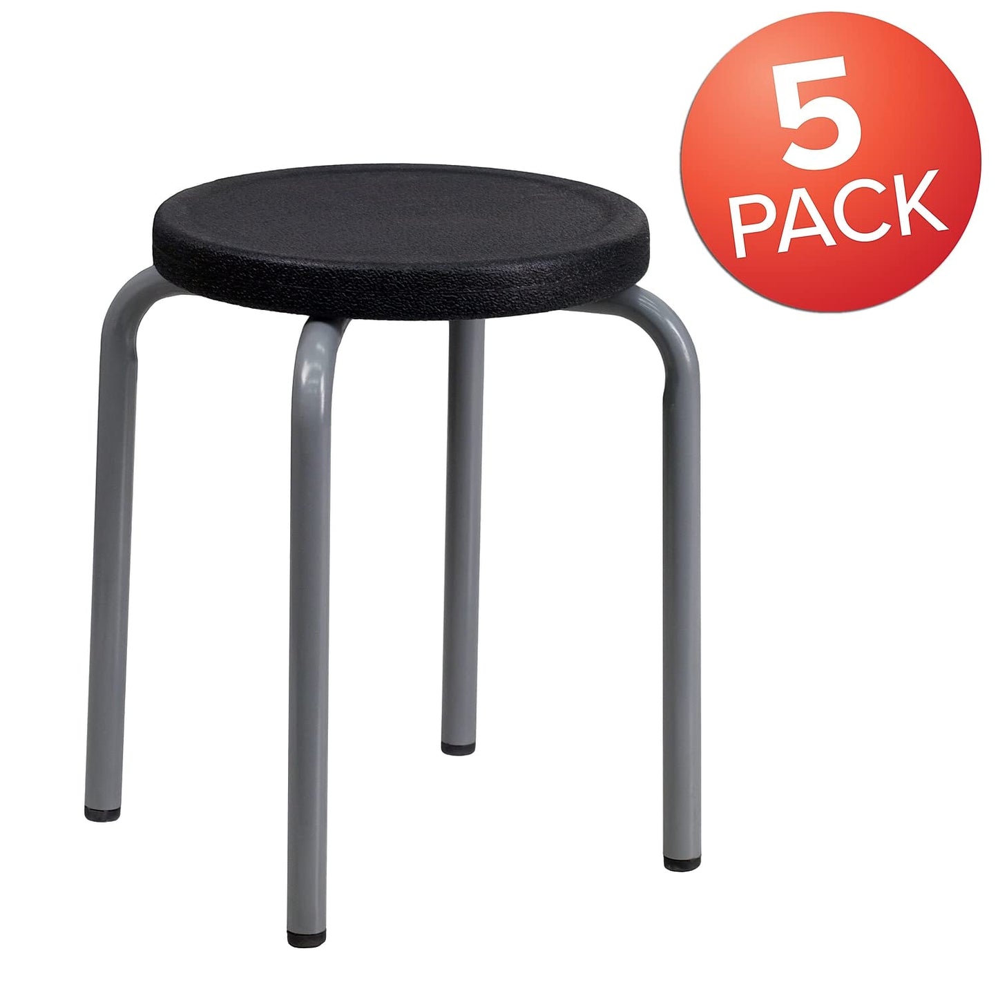 Flash Furniture Remington Stackable Stool with Black Seat and Silver Powder Coated Frame (Pack of 5)
