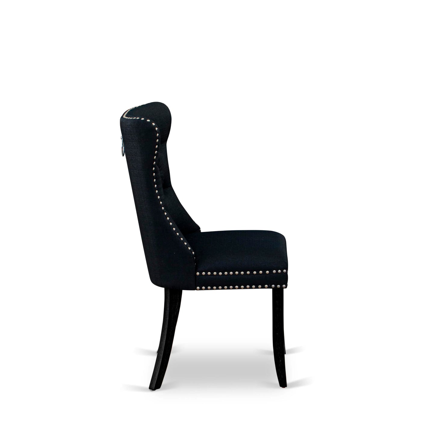 East West Furniture DAP6L24 Dallas Parson Kitchen Chairs - Button Tufted Nailhead Black Linen Fabric Upholstered Dining Chairs, Set of 2, Wirebrushed Black