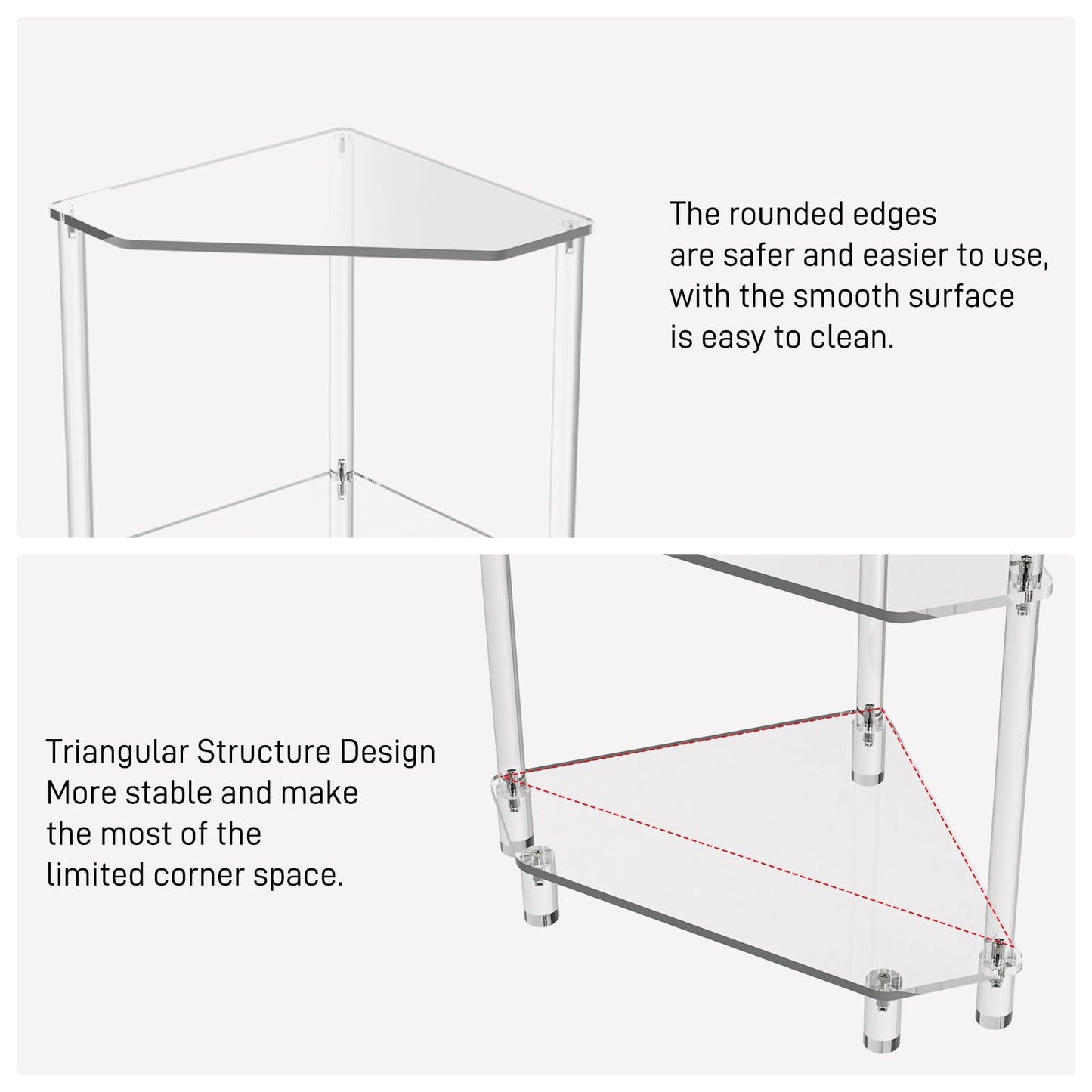 Eglaf Acrylic Corner Side Table, 3 Tier Triangle End Table Side Table