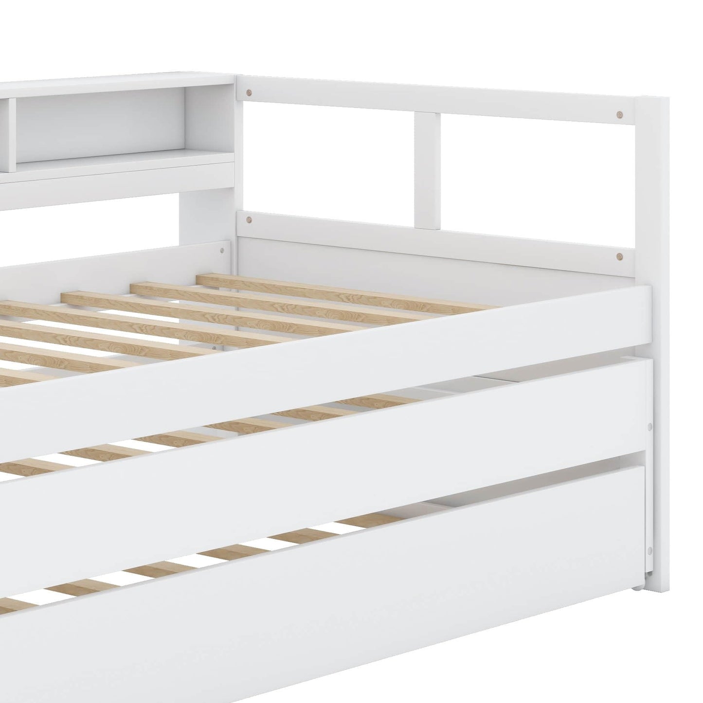 YunNianYang Twin XL Wood Daybed with 2 Trundles, 3 Storage Cubbies, 1 Light for Free and USB Charging Design (White)