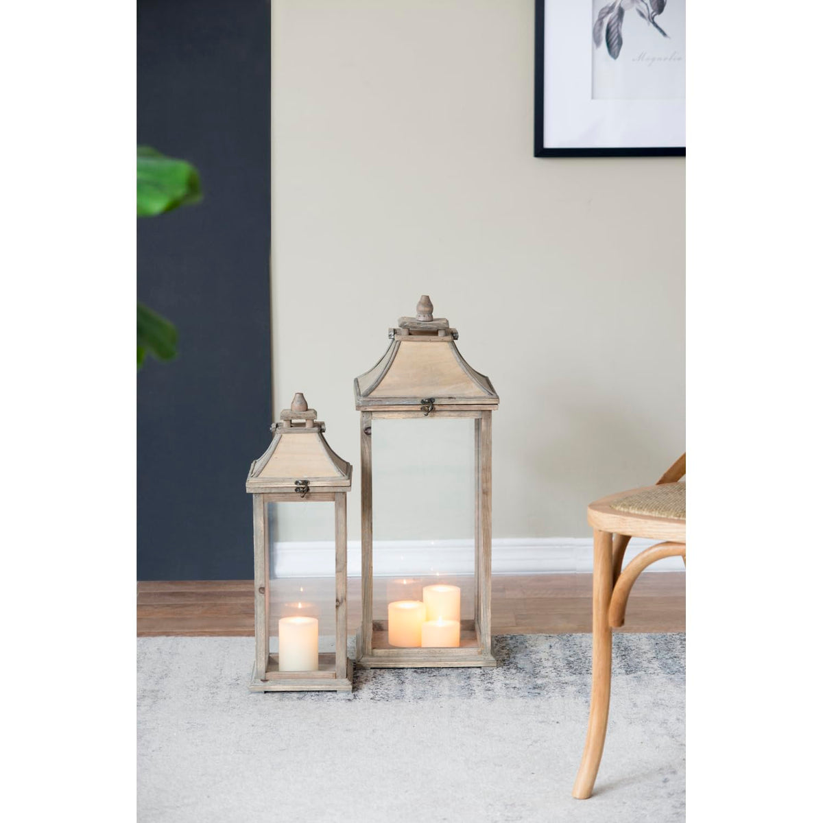 Wooden Candle Lantern Decorative - Ivory - Display Decorative Candles - Indoor Outdoor - Holiday Décor